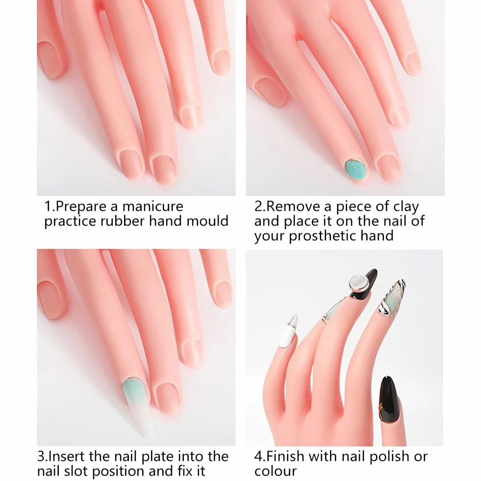 Mano per Pratica,Manicure Practice Hands,Esercitazioni di Nail Art,Mano Finta con Unghie per Praticare la Manicure,Modello Flessibile Movable Morbida per Nail Art Manicure Dito di Formazione,23x8.5c