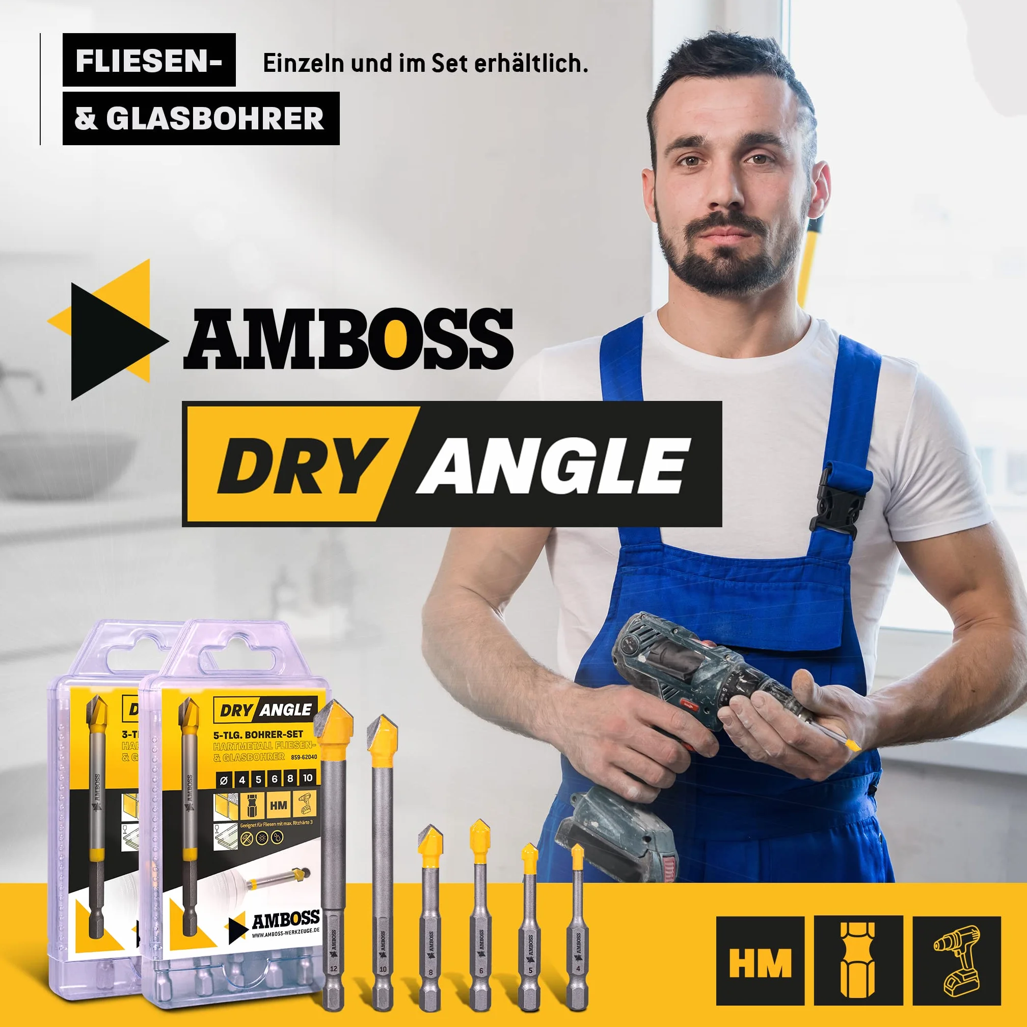 Amboss DryAngle Ø 12mm Punta per piastrelle vetro ceramica - Codolo esagonale