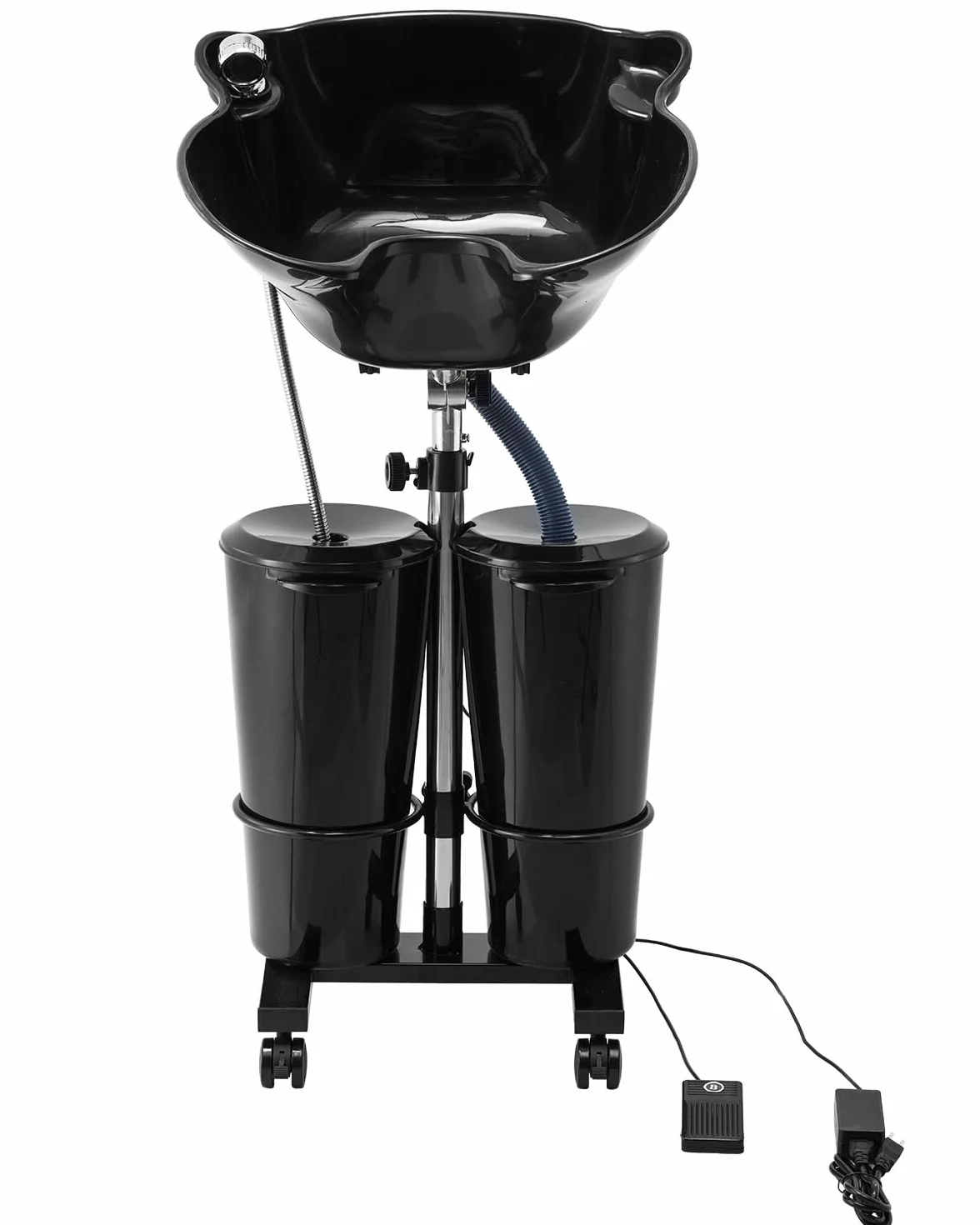 VEVOR Lavatesta Portatile, Lavatesta per Lavare i Capelli con Pompa Elettrica, 2 Secchi, 2 Doccette, Tubo di Scarico, Altezza e Angolazione Regolabili, Lavatesta Portatile per Salone Casa, Nero