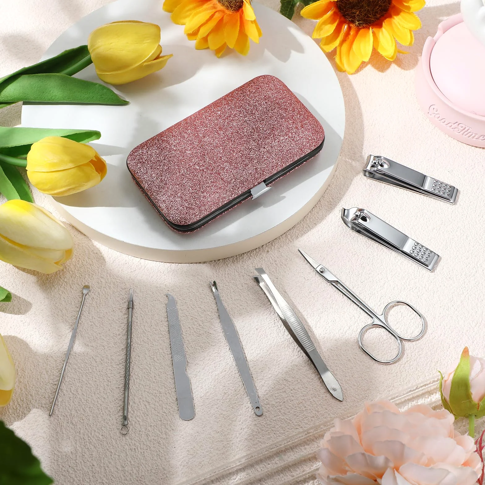 Set da 12 set per manicure e pedicure, in acciaio inox, professionale, per la cura delle unghie, con lussuosa custodia da viaggio per la cura delle unghie (multicolore, 4 in 1)