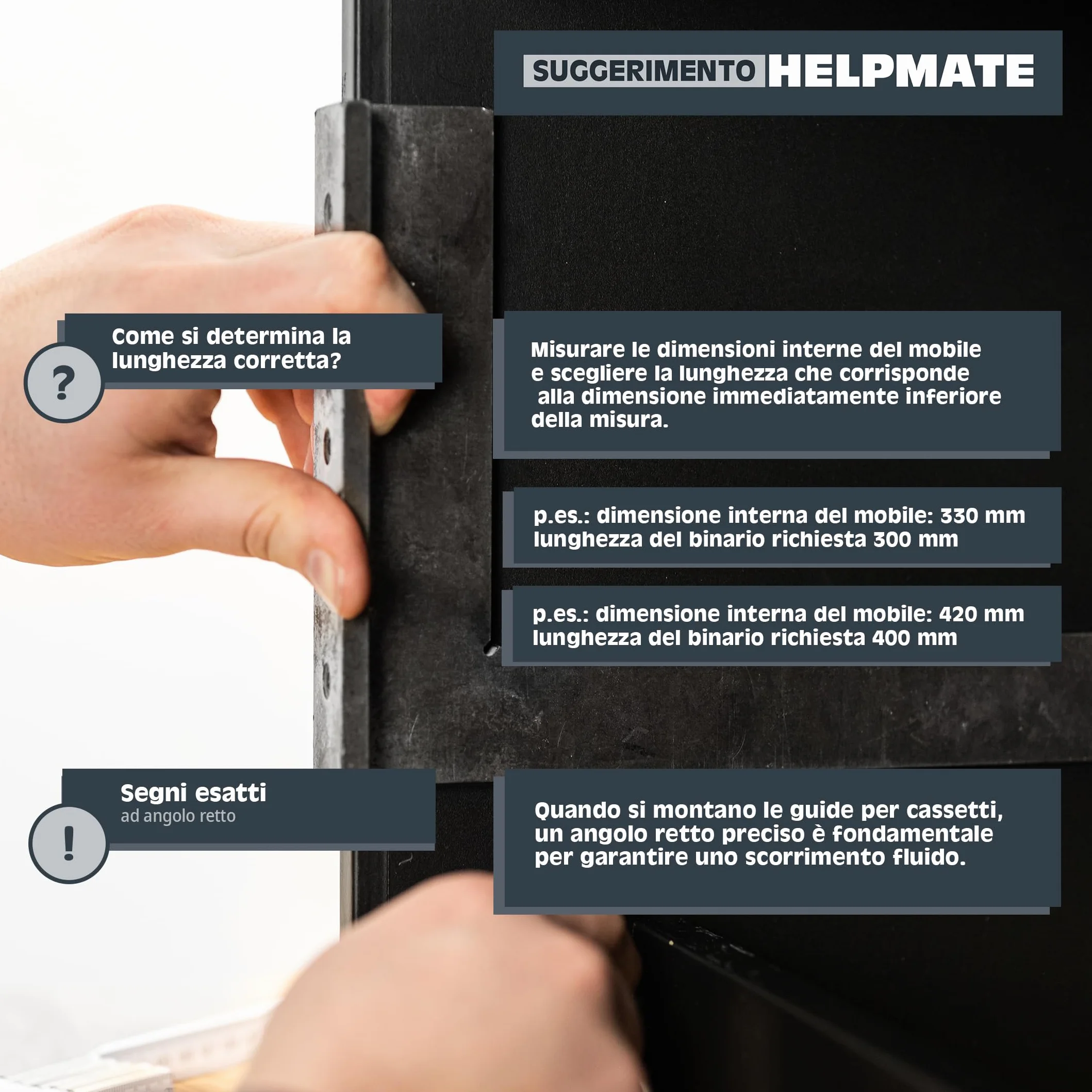 HELPMATE Guide per cassetti a rullo 450 mm 1 paio di 2 binari estraibili
