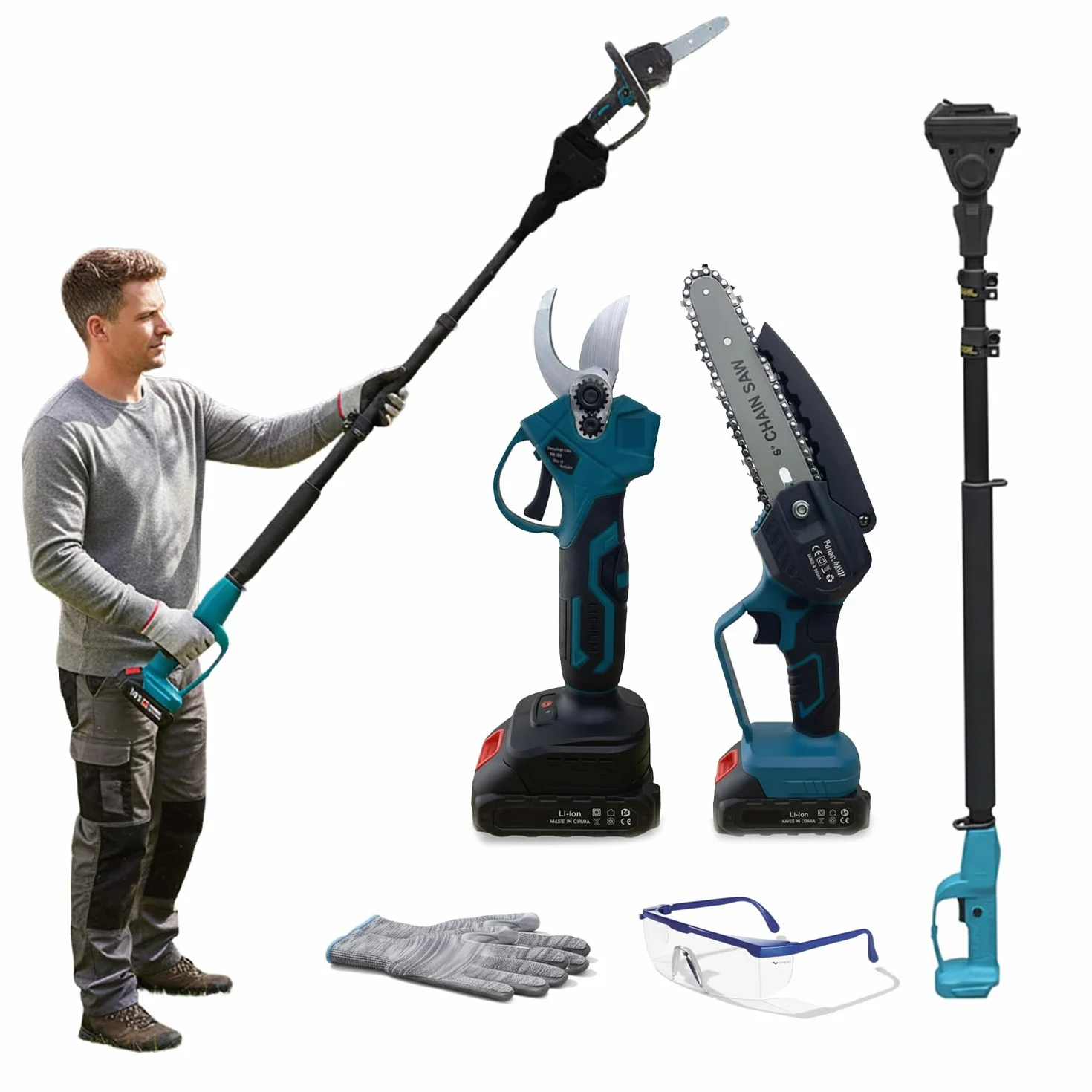Avilia Kit Potatura 3 in 1 Forbici Potatura a Batteria Motosega 88V Asta Telescopica Giardinaggio