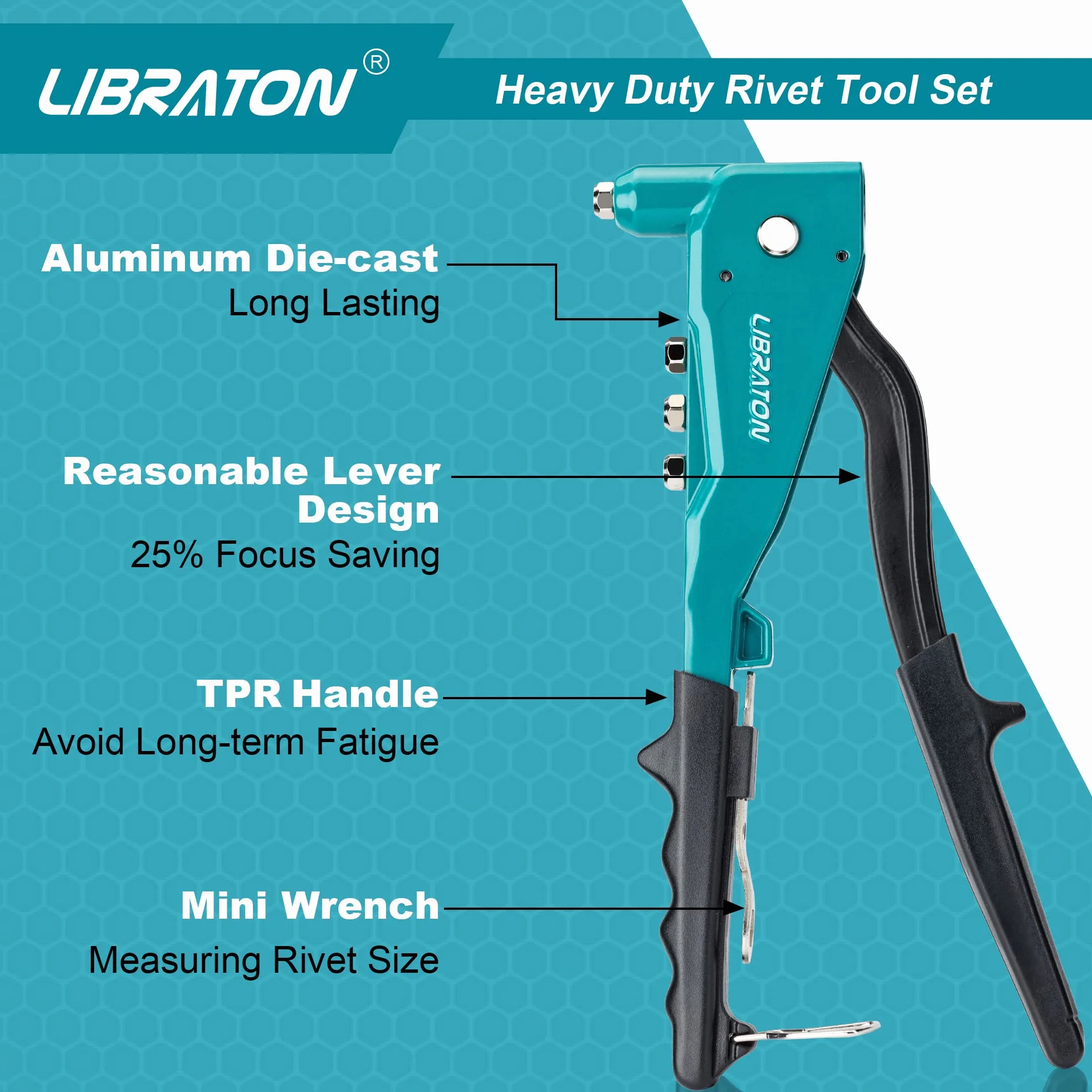 Libraton Rivettatrice Manuale 4 in 1 Pistola per Rivetti con 100 Rivetti Alluminio e 4 Punte HSS