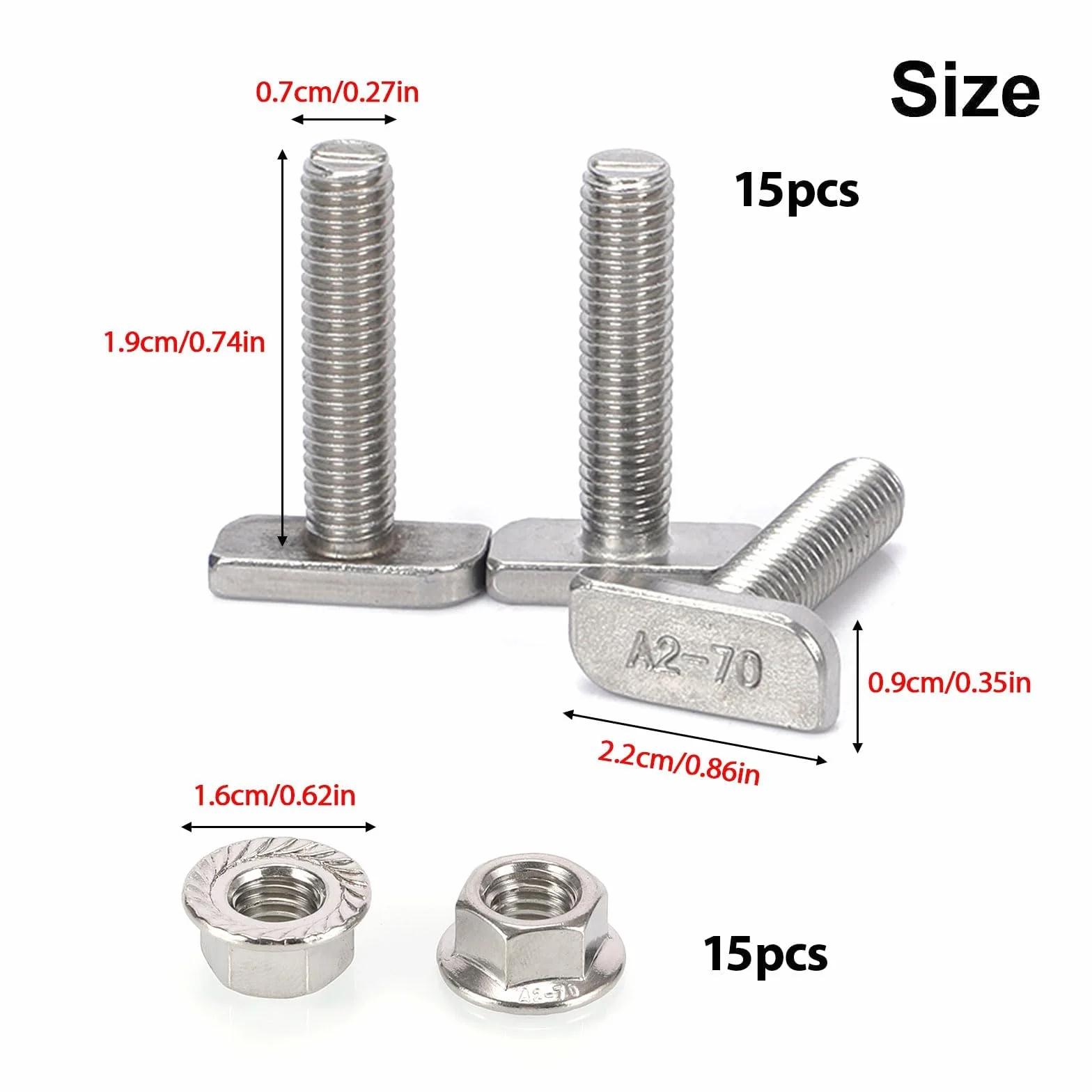 Set viti a testa martello M8x20mm acciaio inossidabile 15 pezzi