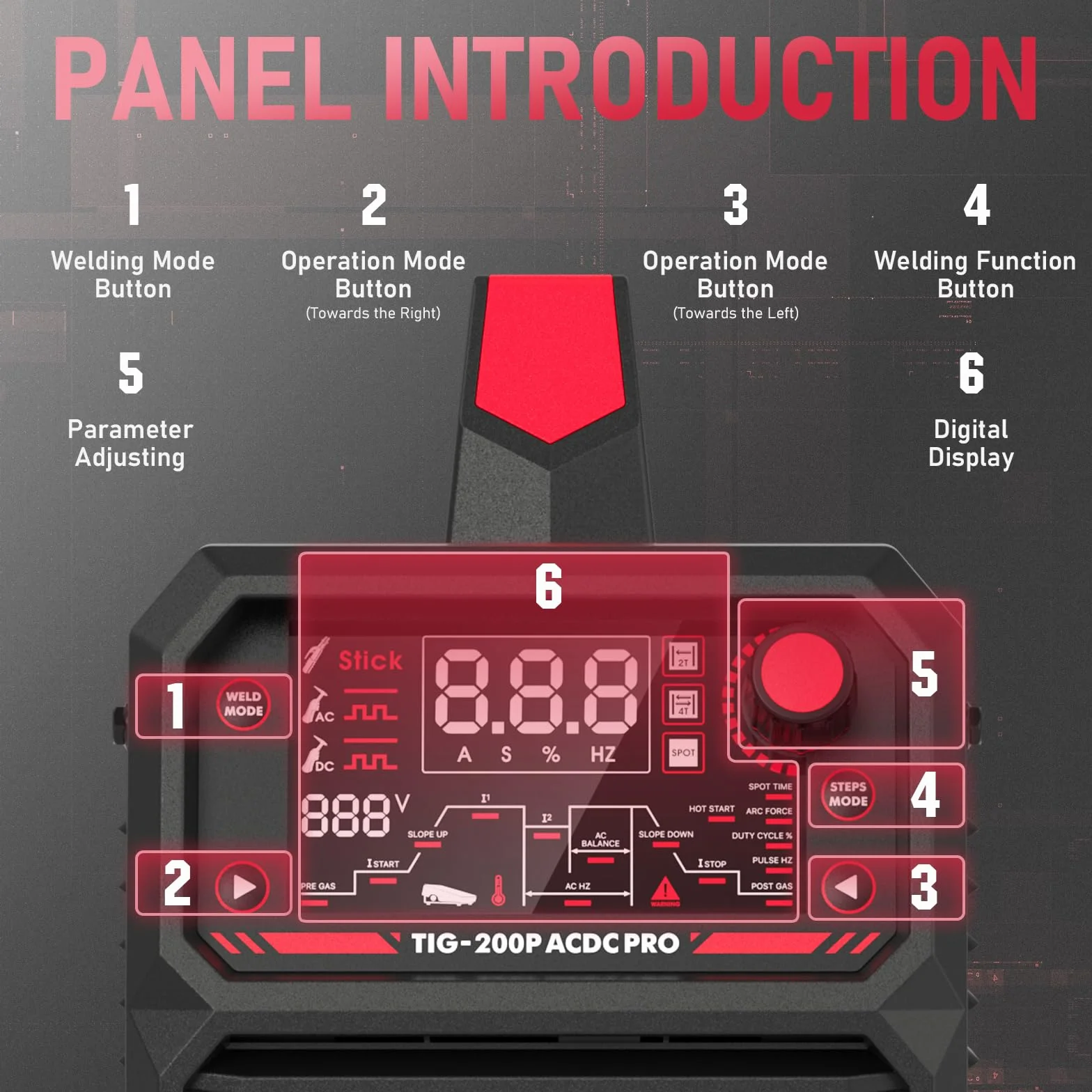 YESWELDER 200A AC/DC TIG Saldatrice Inverter Digitale 230V con Impulso Grande Display LED