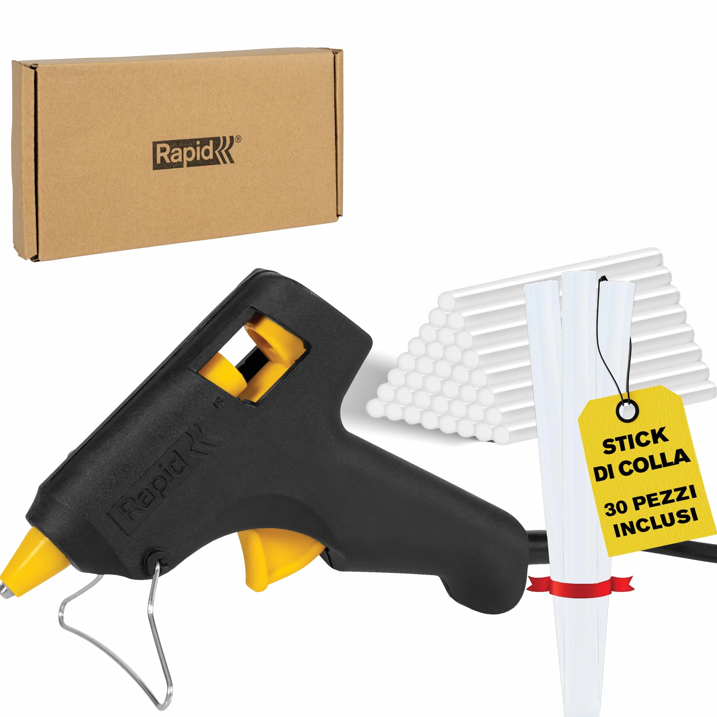 Rapid Pistola per Colla a Caldo Hobby 7 mm 100 g/h 10 Minuti con 30 Stick Trasparenti