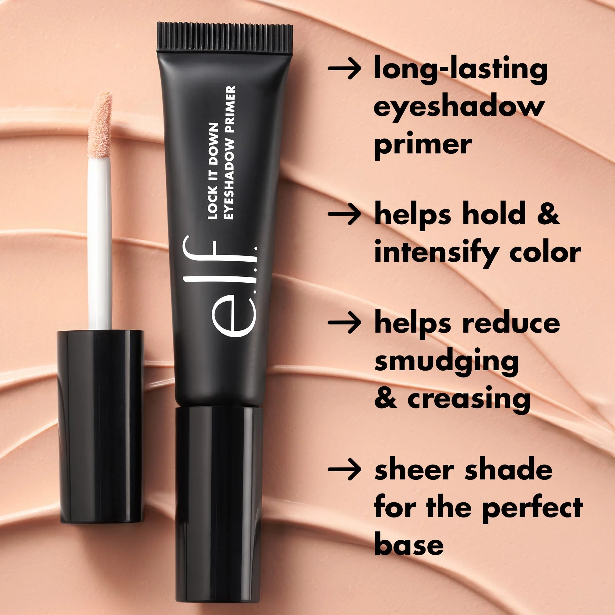 e.l.f. Lock It Down Eyeshadow Primer, primer cremoso e vellutato per ombretto a lunga tenuta, intensifica il colore liquido e in polvere, prodotto vegano e non testato sugli animali
