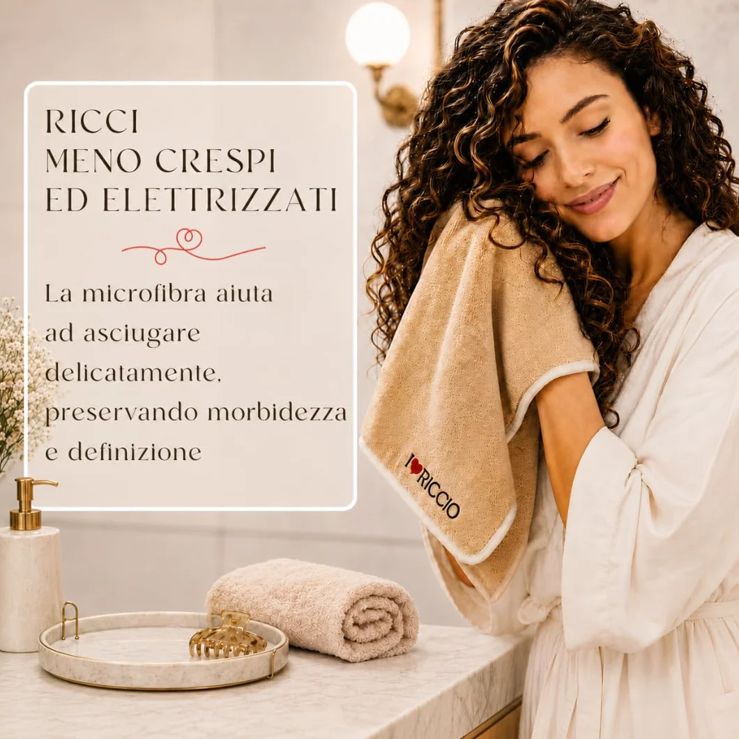 Ilovericcio Asciugamano Capelli Ricci in Microfibra, Asciugamano Plopping e Scrunching per Onde e Ricci Ideali, Rende i Capelli Morbidi e Lucidi, 90 x 54 cm