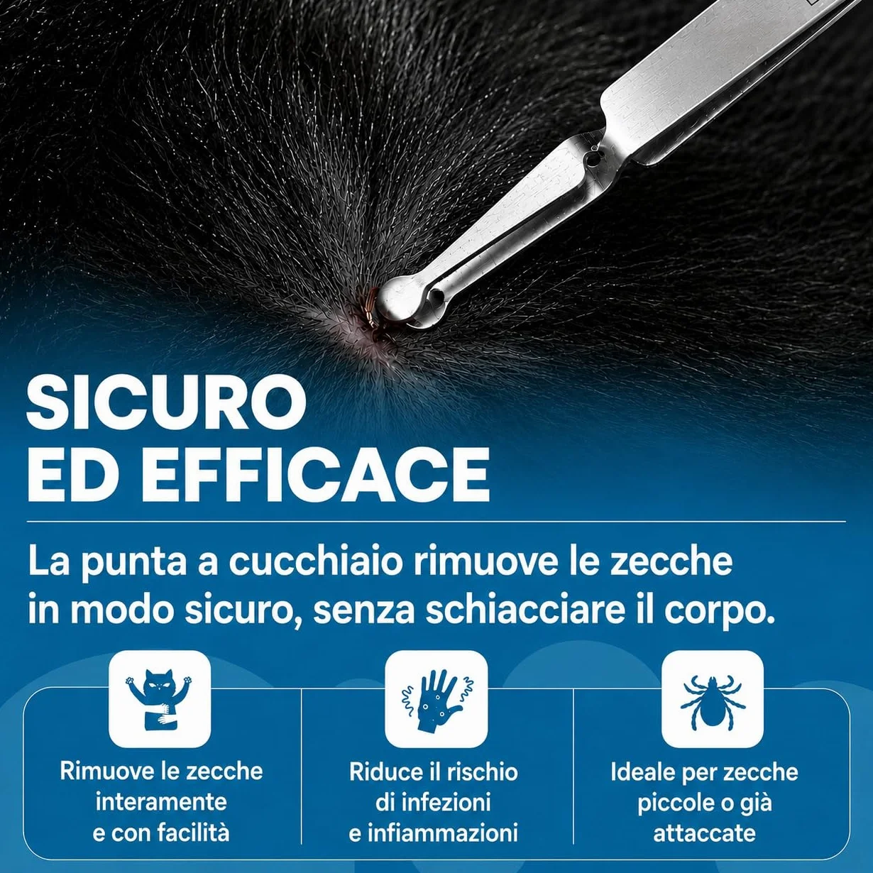 Pinze per zecche in acciaio inox a forma di cucchiaio con manico a croce per animali REMOS