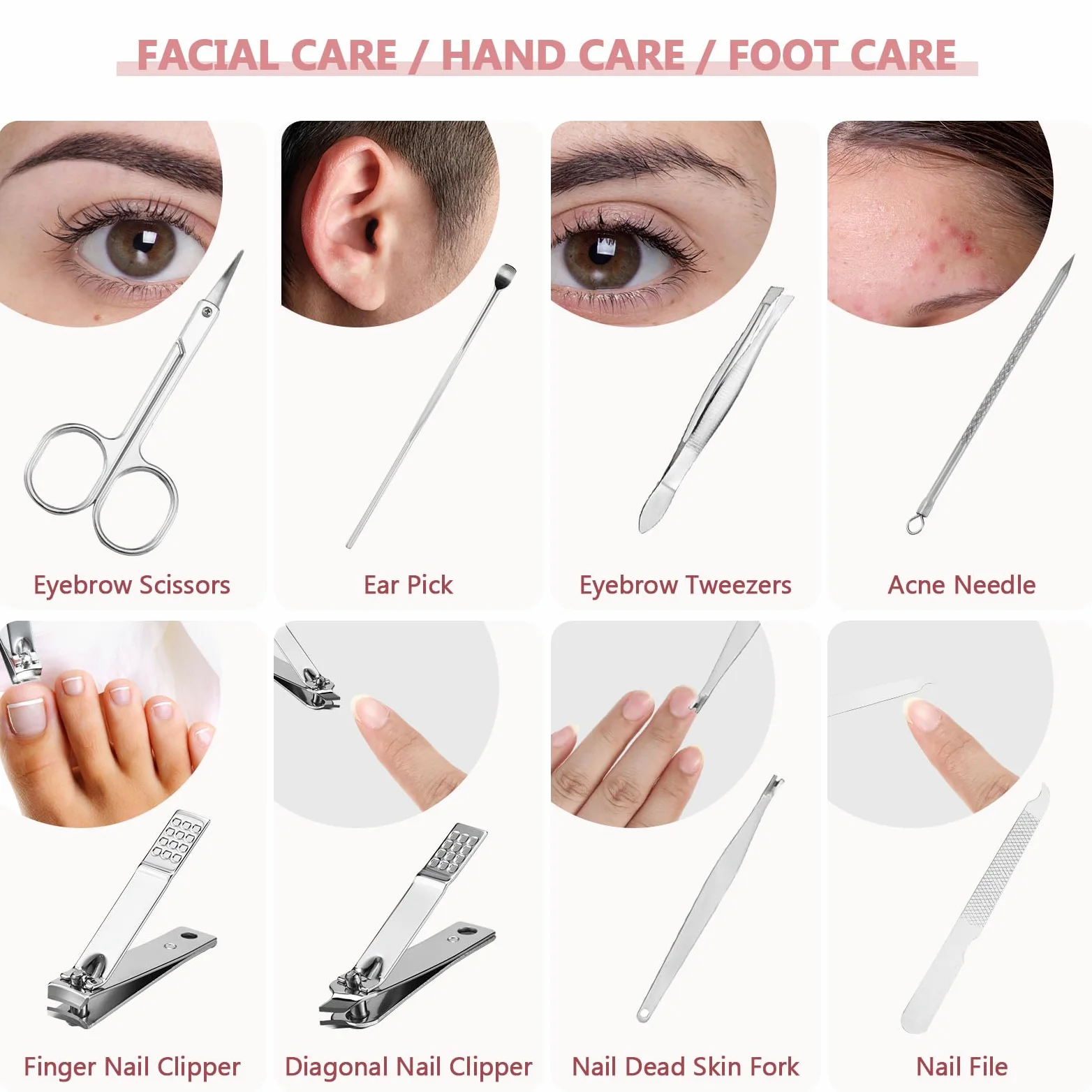 Set da 12 set per manicure e pedicure, in acciaio inox, professionale, per la cura delle unghie, con lussuosa custodia da viaggio per la cura delle unghie (multicolore, 4 in 1)