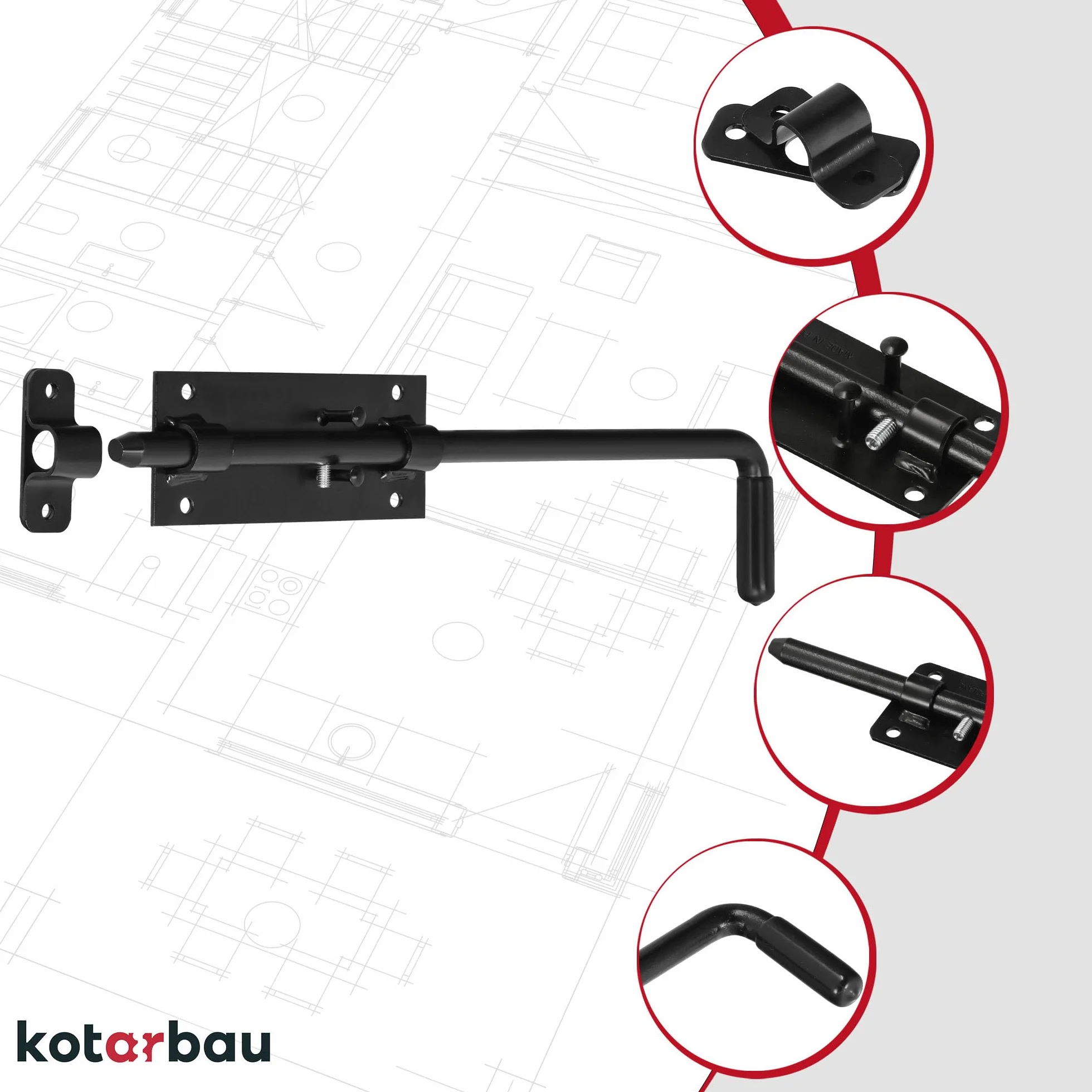 KOTARBAU Gate per bulloni 400 mm Scrocco per porta Capanno per pollaio Polvere nera