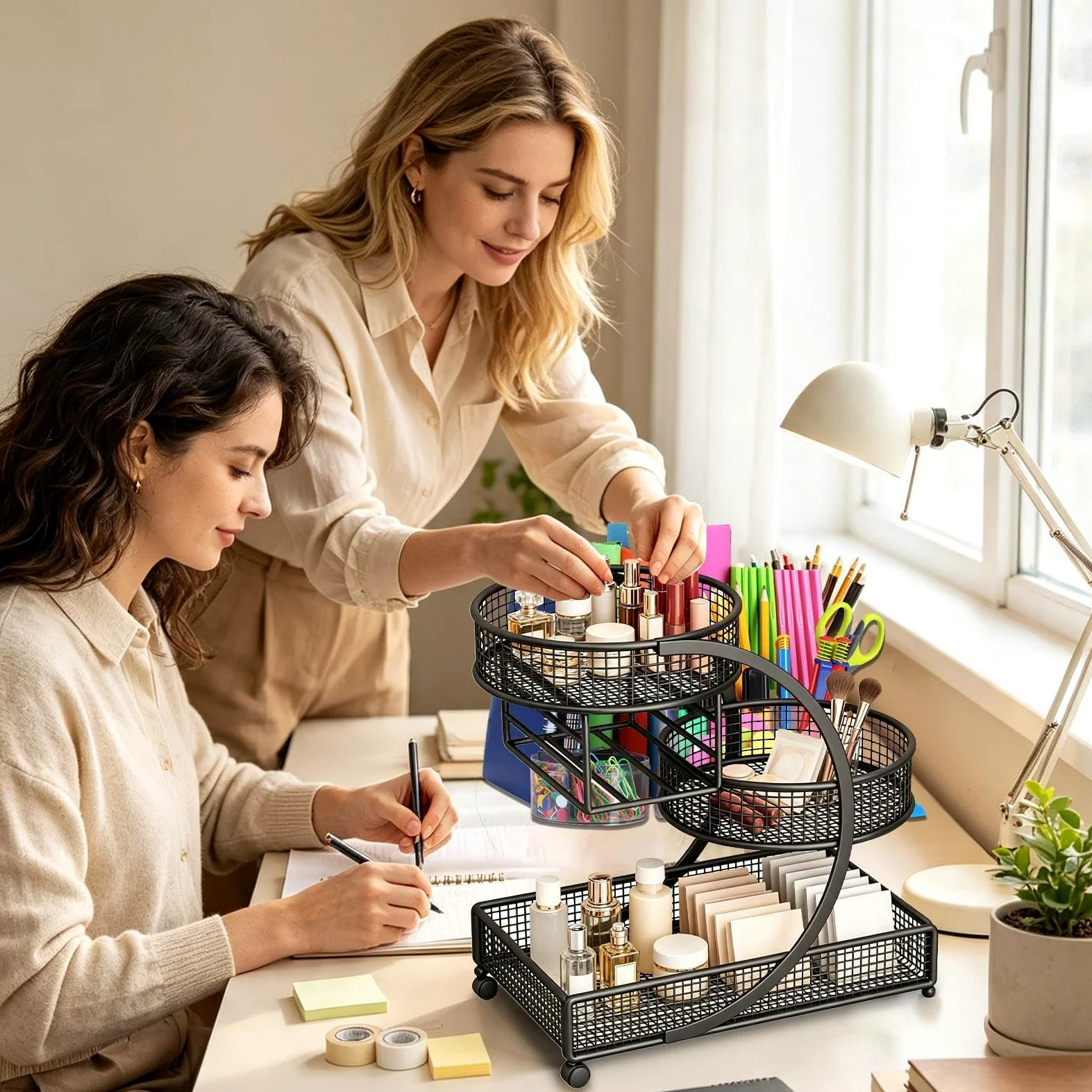 Organizer per trucchi da bancone - Scaffale multiuso per cosmetici | 35 x 32 x 19 cm, organizer per cosmetici per toilette, toeletta, comò, comodino, camera da letto, cucina, scrivania