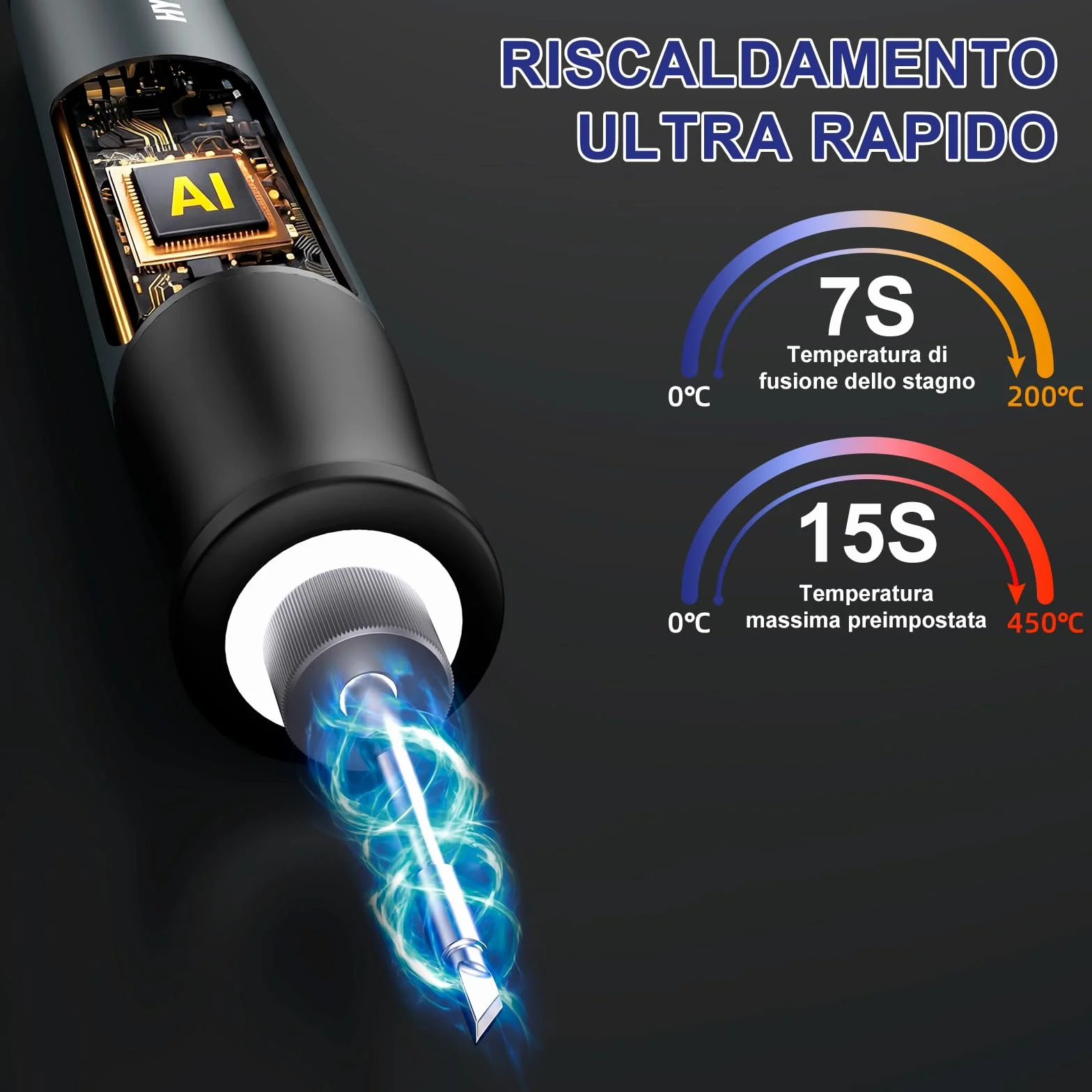 HYCHIKA Saldatore a Stagno a Batteria 2600mAh Riscaldamento Rapido 7s (200℃-450℃) Sospensione Spegnimento Auto