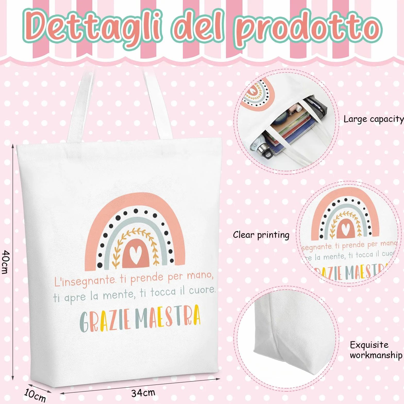 Hestya 6 Regalo di Ringraziamento per Insegnanti Borse in Tela Arcobaleno con Trousse per il Trucco Quaderno a Spirale Segnalibro Penna a Sfera e Portachiavi Apprezzamento per Maestre