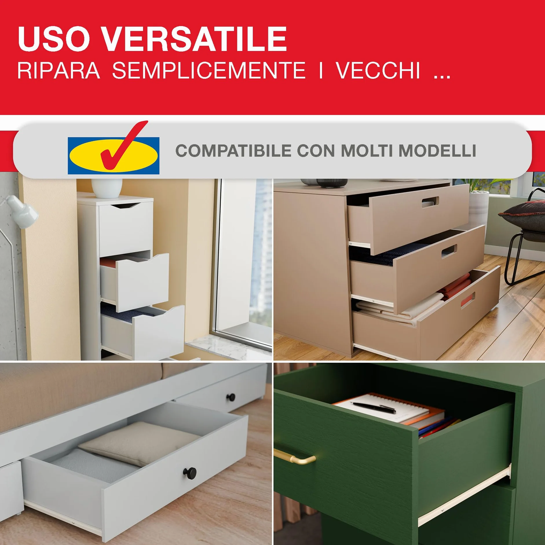 LouMaxx Guide per Cassetti 400 mm Set di 2 Bianco a Scorrimento Morbido