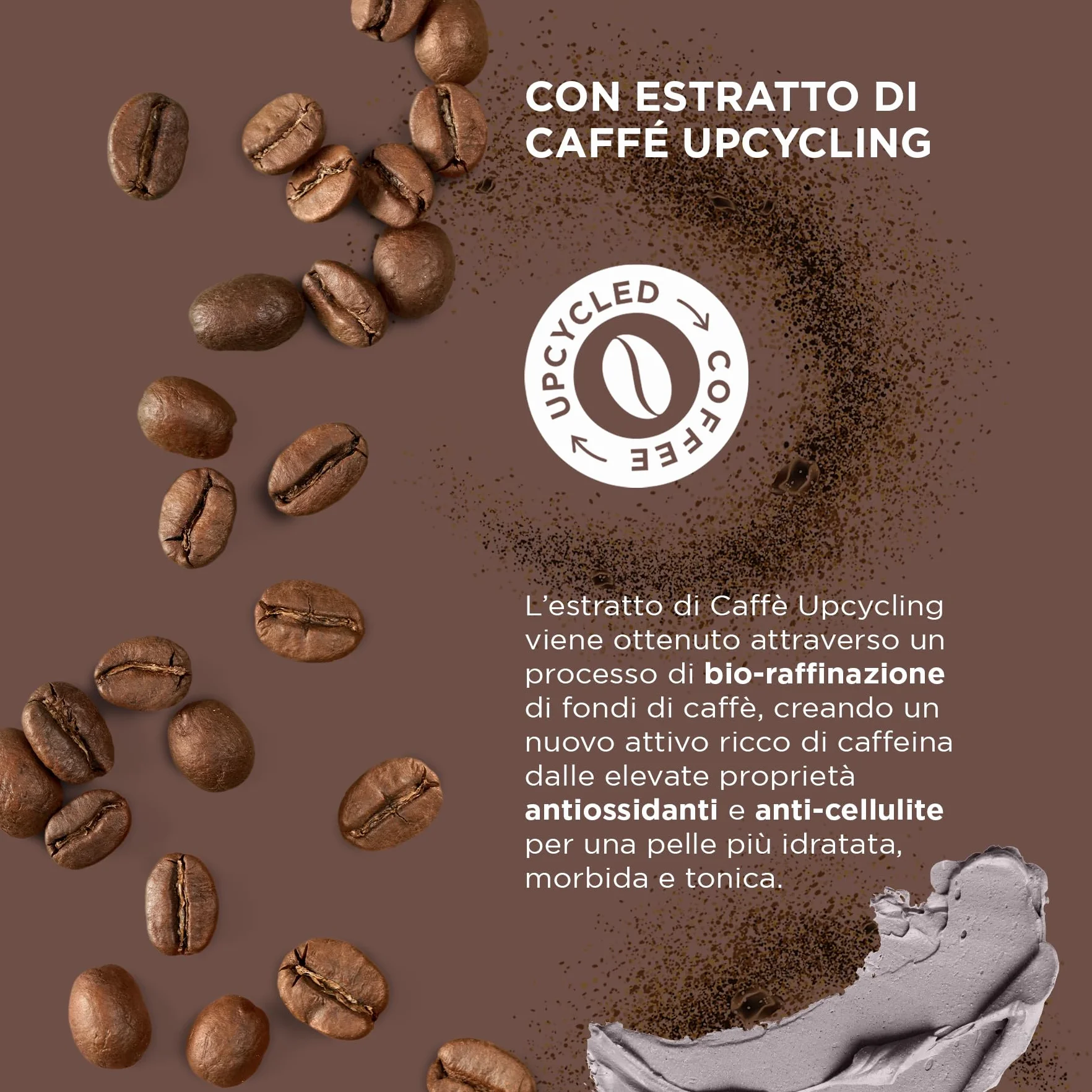 NATURAVERDE | Fango Anticellulite con Argilla Minerale ed Estratto di Caffè Upcycling, Drena Liquidi in Eccesso, Riattiva la Microcircolazione, 500g