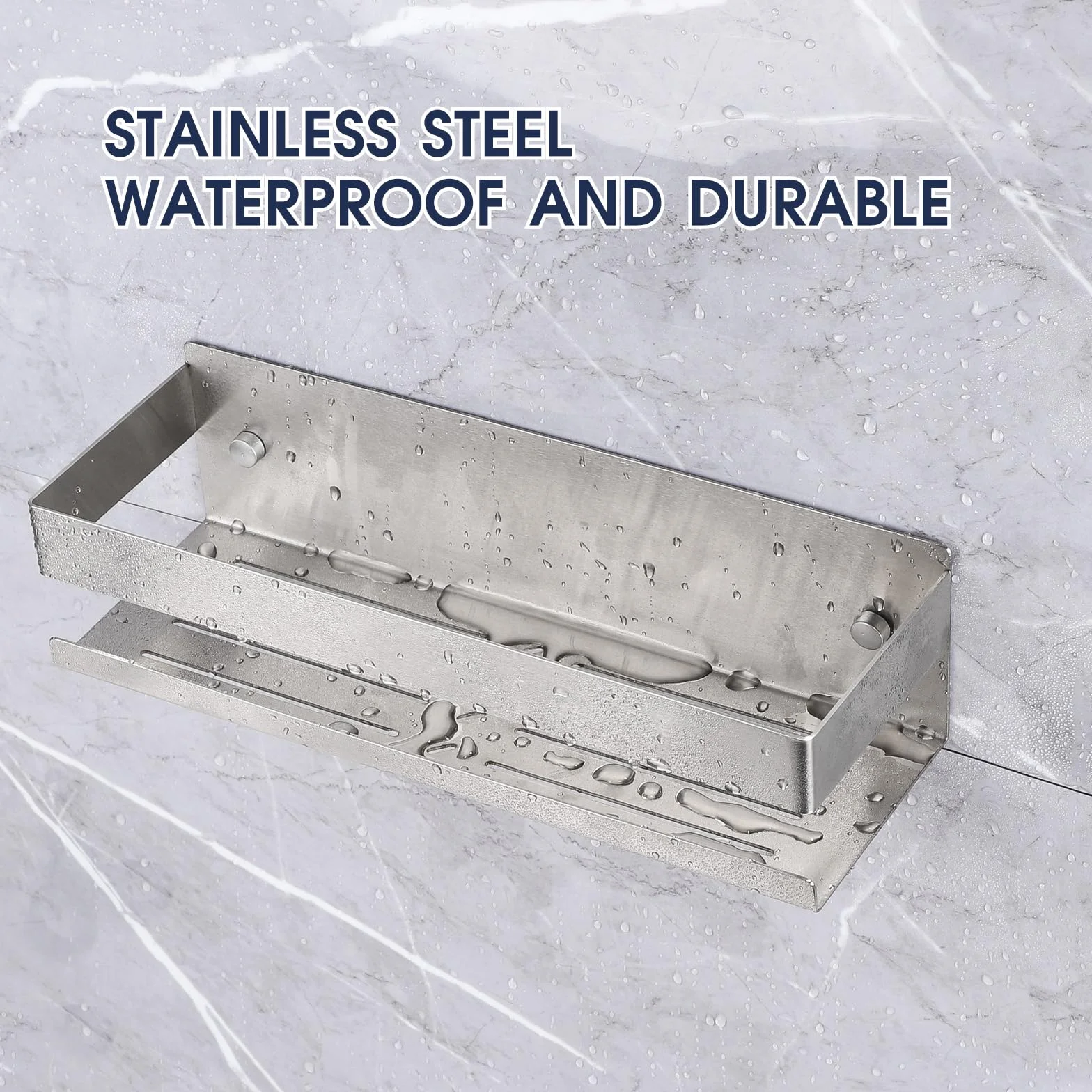 EXLECO Mensola Doccia Senza Foratura 30 CM Acciaio Inox Cromo Spazzolato con 2 Ganci Mobili Porta Shampoo