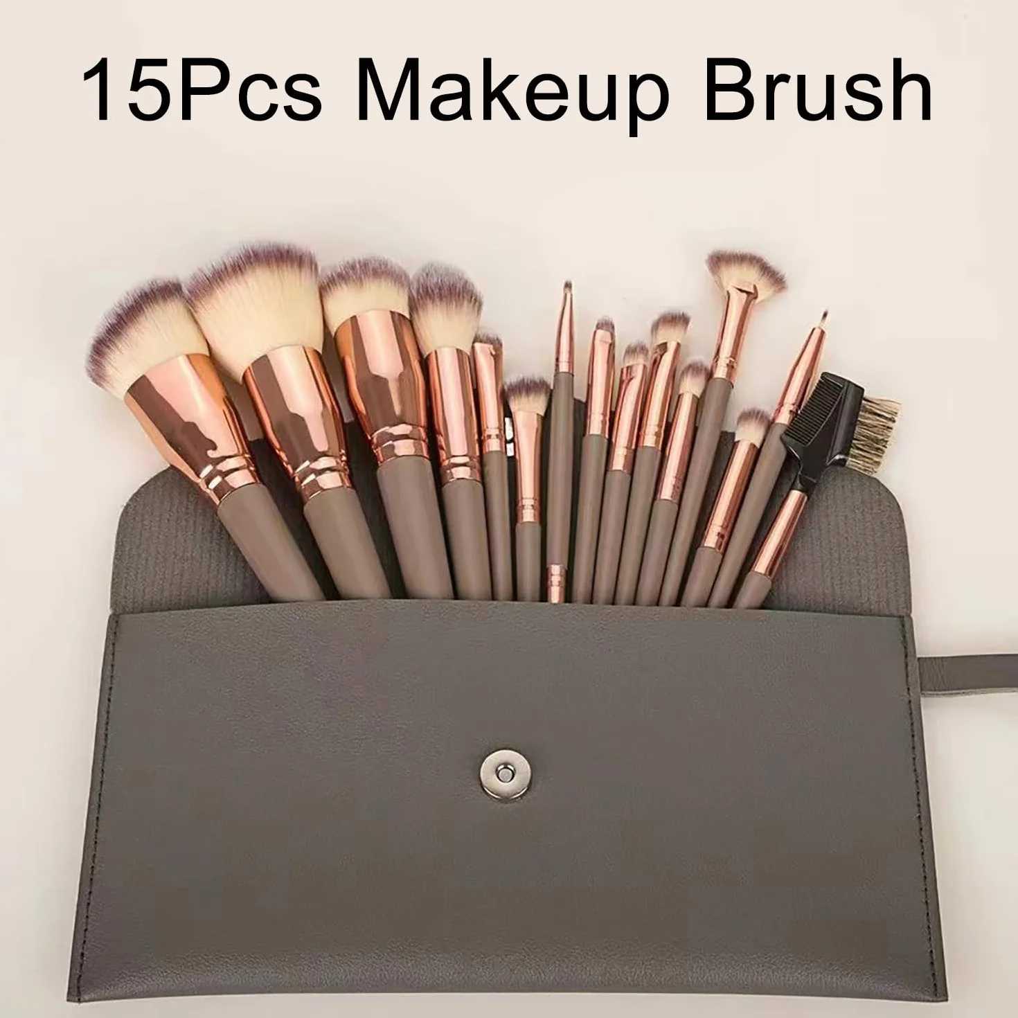 15 Pezzi Set Pennelli Make up, Pennelli Trucco Professionale con Trousse in Pelle PU, Adatti per il Fondotinta Misto, Correttore, Blush, Ombretto, Contouring