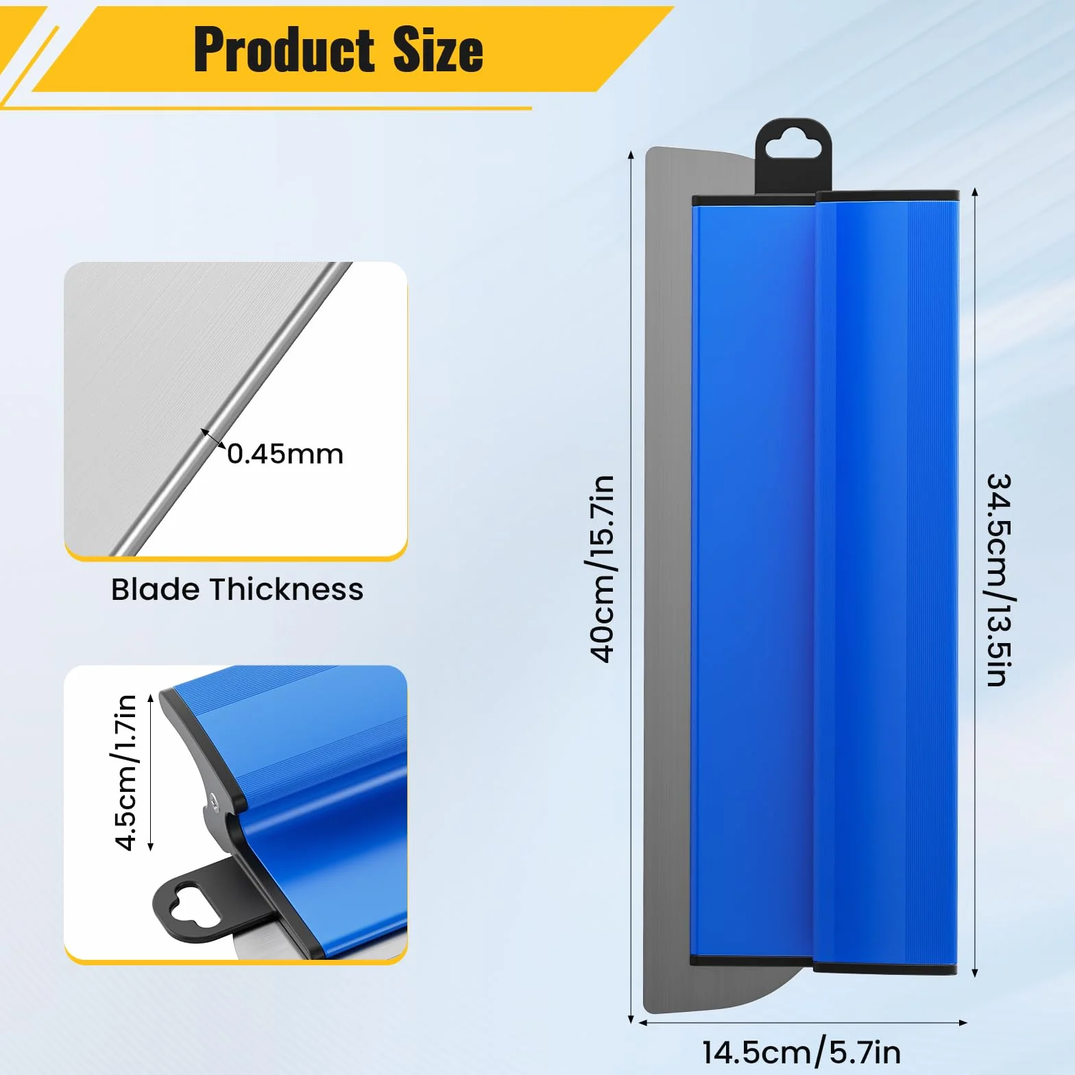 Set spatole 40 cm lama lisciante acciaio inox 0,45 mm manico ergonomico 34,5 cm per cartongesso intonaco stucco