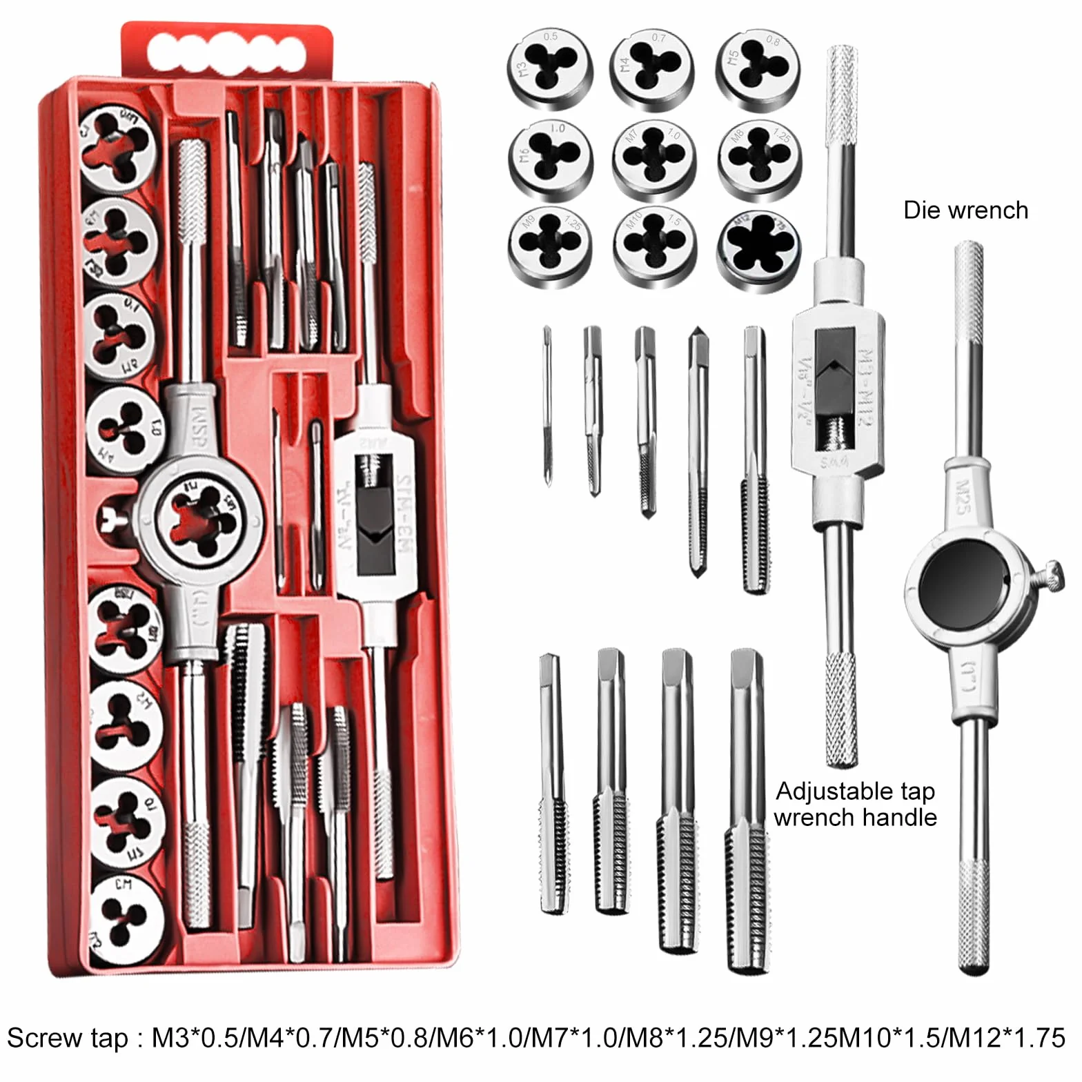 Set di Filettatrici Metriche M3-M12, Maschietti per Trapano, Rosso