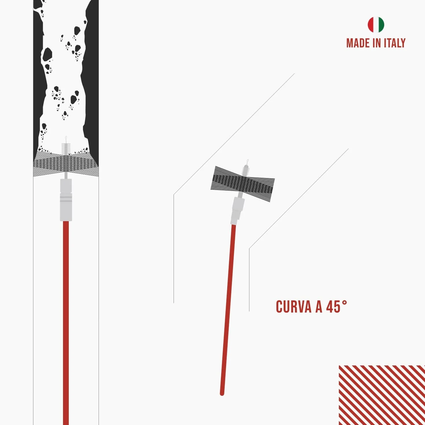 BARETTO Kit Pulizia Camino Canna Fumaria Ø 200 mm Acciaio Aste 10 m Curvatura 45° Rimozione Incrostazioni