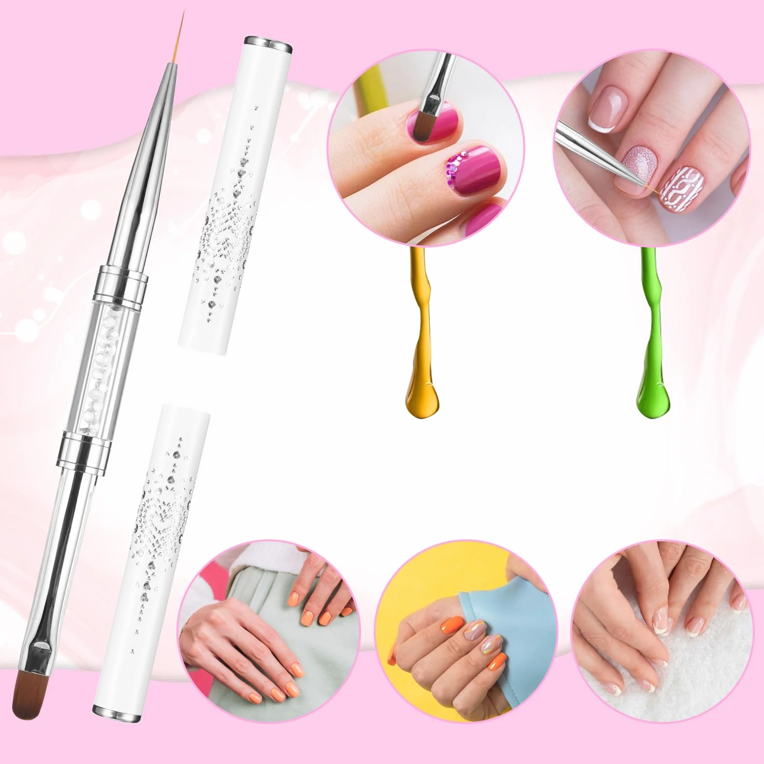 cobee 2 pennelli a doppia punta francese in gel duro, pennello gel costruttore unghie, pennello liner per design professionale nail art