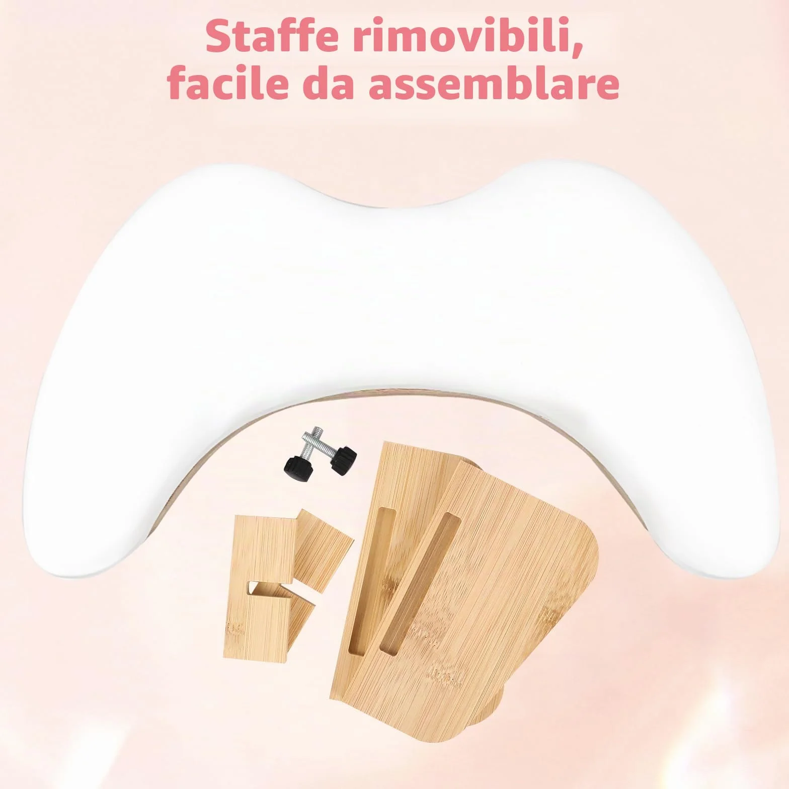 Bracciolo a forma di U per nail tech, bracciolo per unghie con staffe staccabili, in microfibra e pelle PU, cuscino per manicure per nail tech, strumenti indispensabili per manicure (bianco)