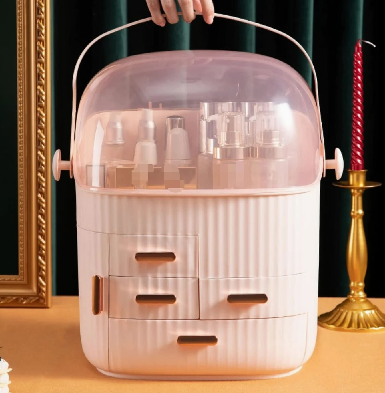 Porta Trucchi,Toeletta Scatola di Immagazzinaggio Cosmetica da Tavolo Organizzatore di Trucchi per La Cura della Pelle Multifunzione Multifunzione