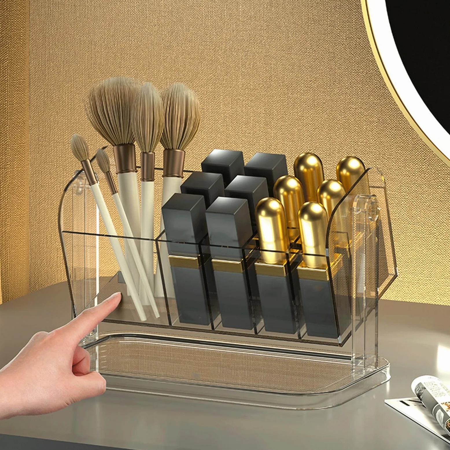 Organizzatore cosmetico trasparente Porta pennelli for cosmetici Porta rossetto Organizzatore for cancelleria da scrivania Acrilico trasparente 1 pz(Clean)