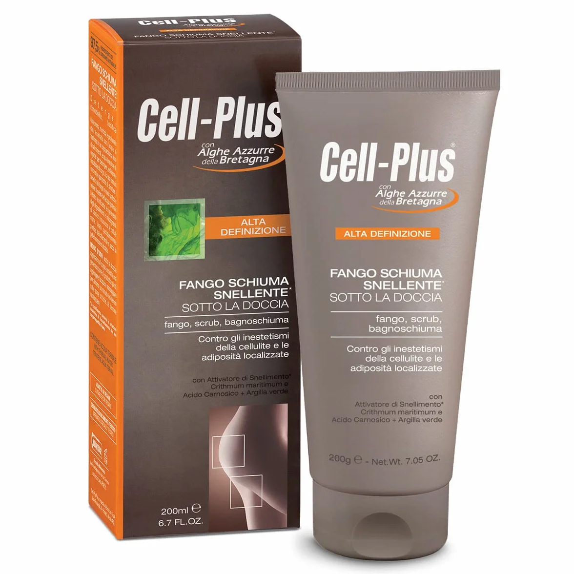 CELL PLUS Fango Schiuma Snellente, Crema Schiumosa Per Combattere Gli Inestetismi Della Cellulite e Le Adiposità Localizzate, 200 ml