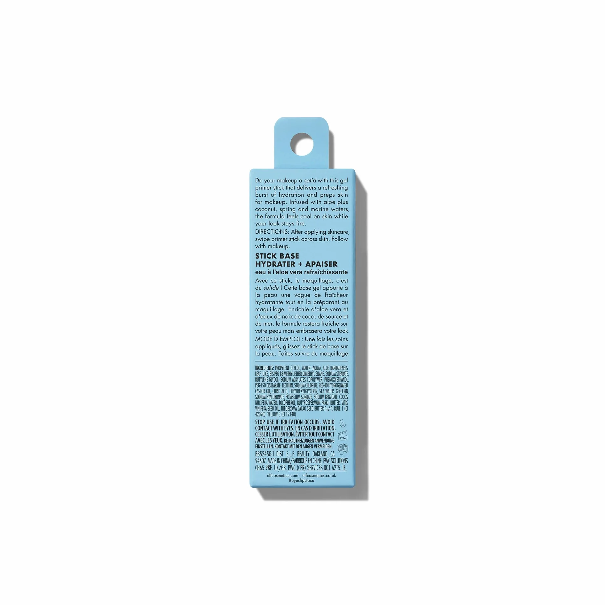 e.l.f. Stay Cool Primer Stick, primer gel idratante, prepara la pelle al make-up, apporta una sensazione rinfrescante, infuso con acqua di aloe, prodotto vegano e non testato sugli animali