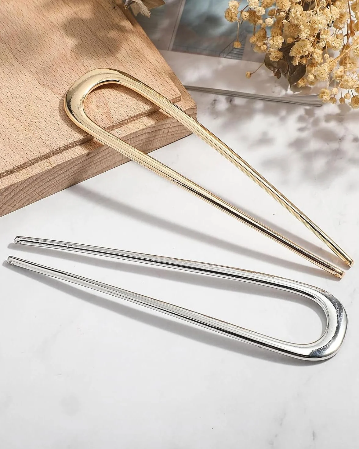 Confezione da 2 fermagli per capelli per chignon francese grandi in metallo a forma di U, per acconciature da donna e ragazza, adatti per lauree, cerimonie, occasioni raffinate
