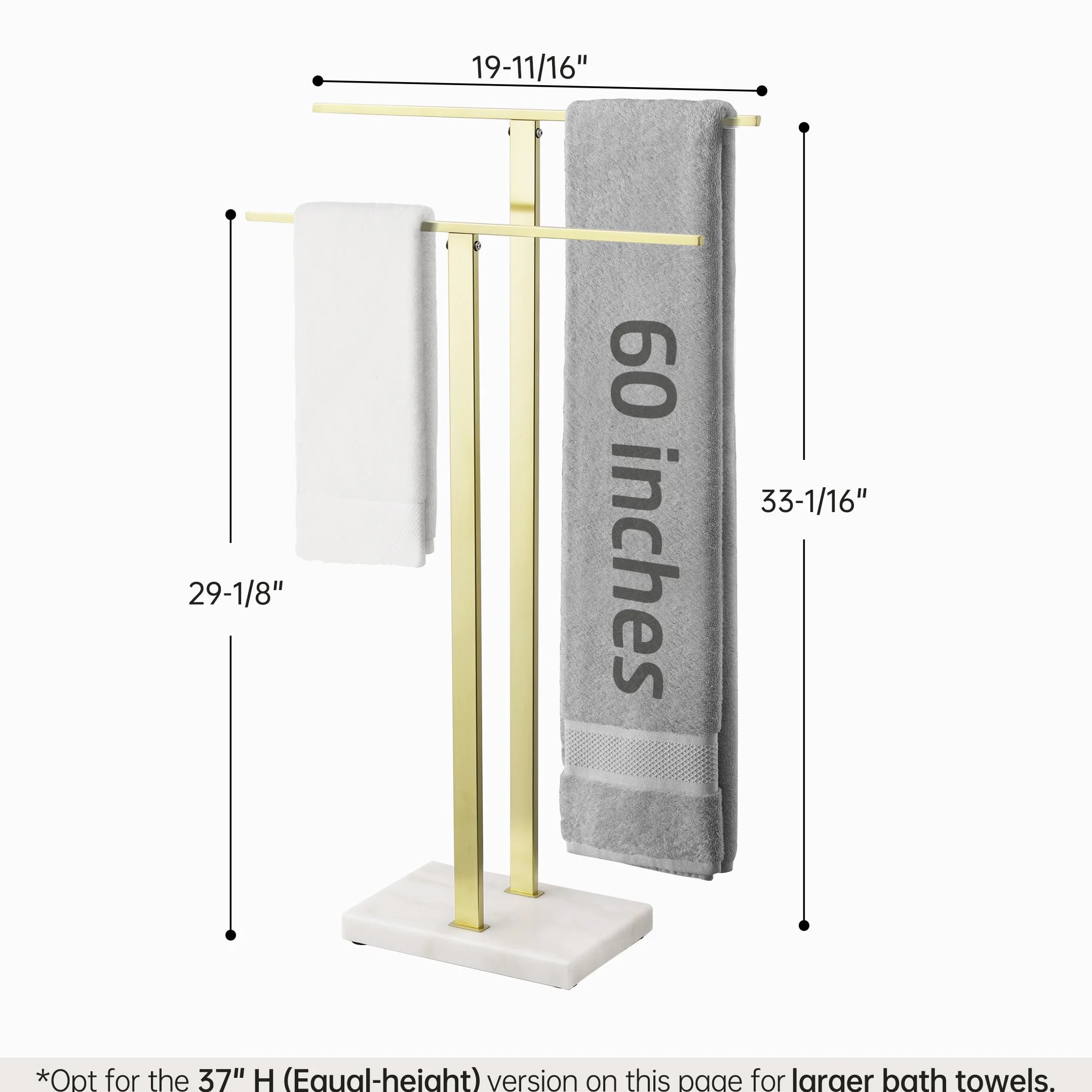 KES Oro Porta Asciugamani Bagno 2 Bracci Base Marmo Acciaio Inossidabile 18/8 Oro Spazzolato