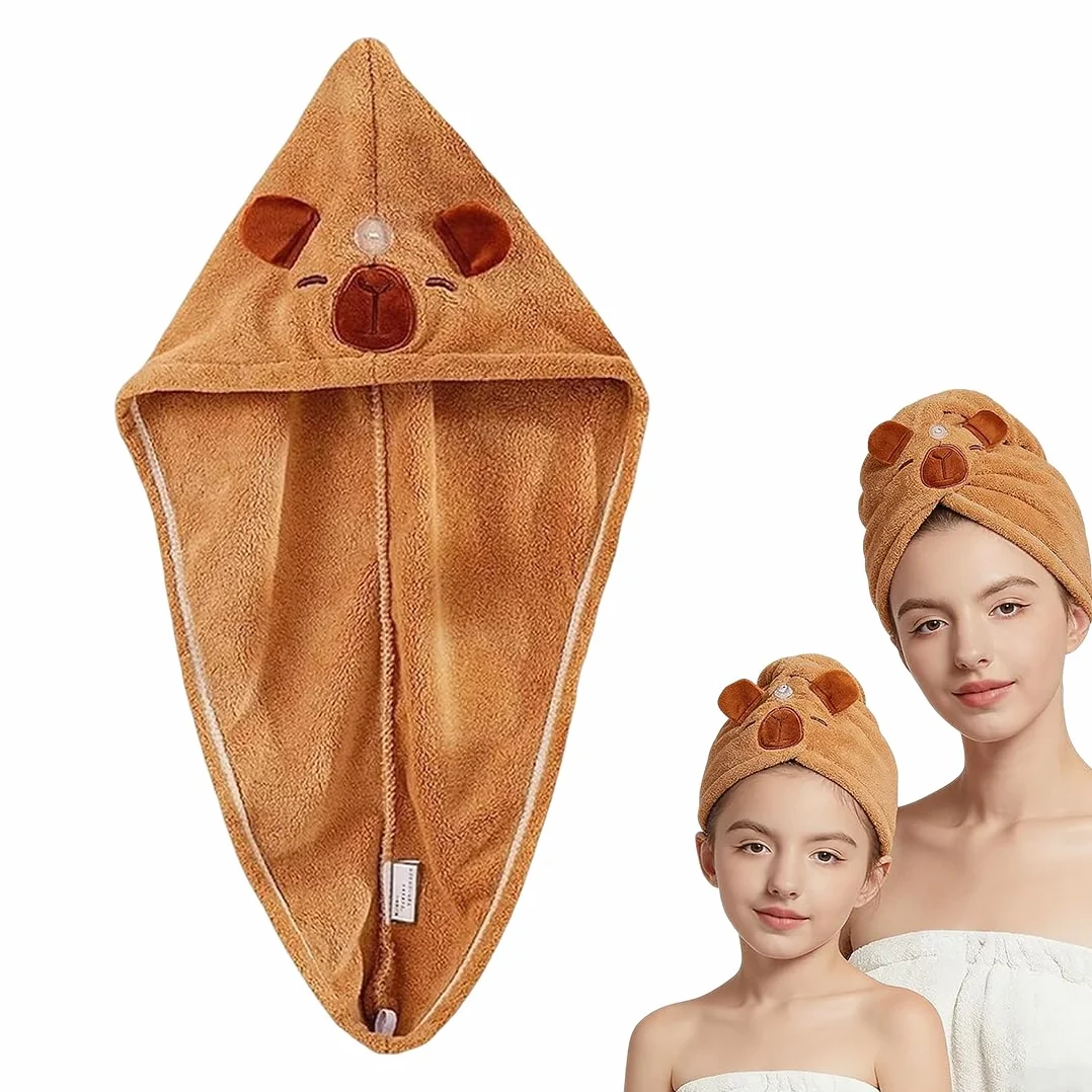 1 Pezzi Capybara Asciugamano per Capelli, Turbante Asciugacapelli, Asciugatura Rapida Turbante Super Assorbente con Bottone per Donne Capelli Lunghi
