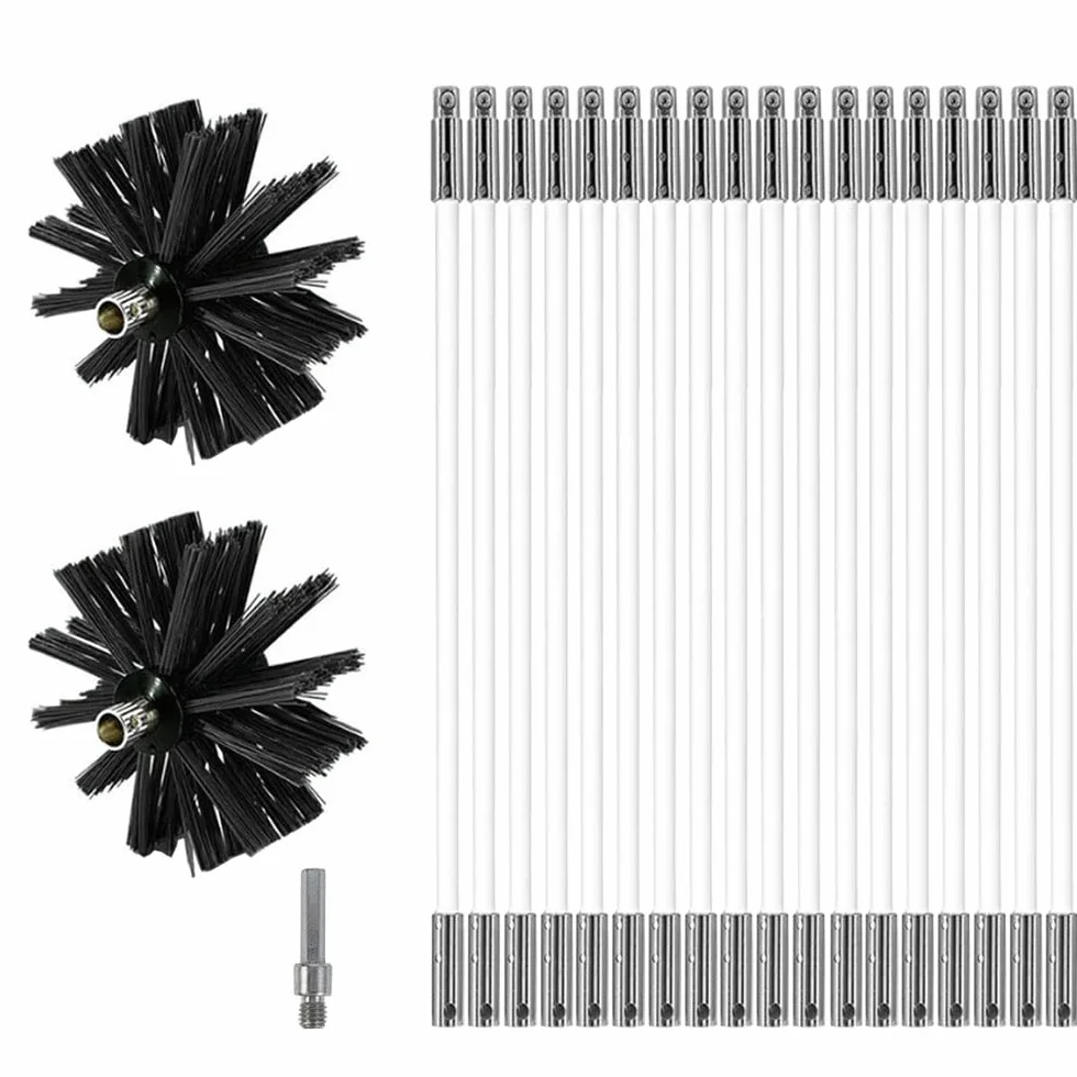 Spazzola per Pulizia Camino Nylon Rotante Flessibile con 18 Aste 2 Teste Kit