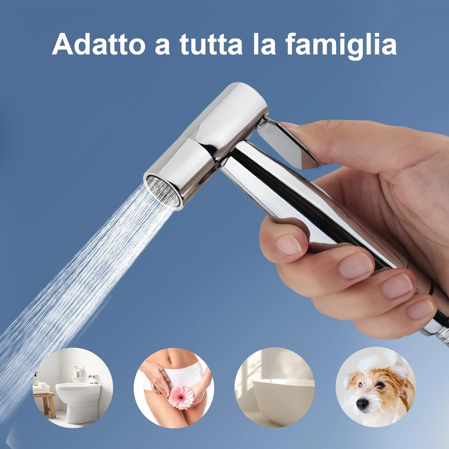 GRIFEMA Miscelatore Bidet Portatile Acqua Calda e Fredda Cromo Argento M22004