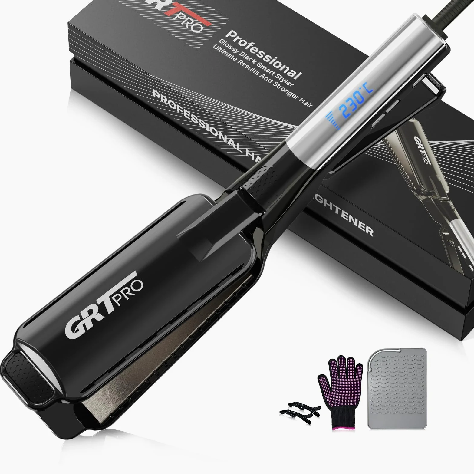 Piastra Capelli Professionale Piastra per Capelli Larga 55mm - 40 Milioni di Ioni Negativi, Rivestimento Ceramico - Display LCD, 19 Temperatures (50-230°C) - Per Capelli Lunghi, Spessi e Ricci