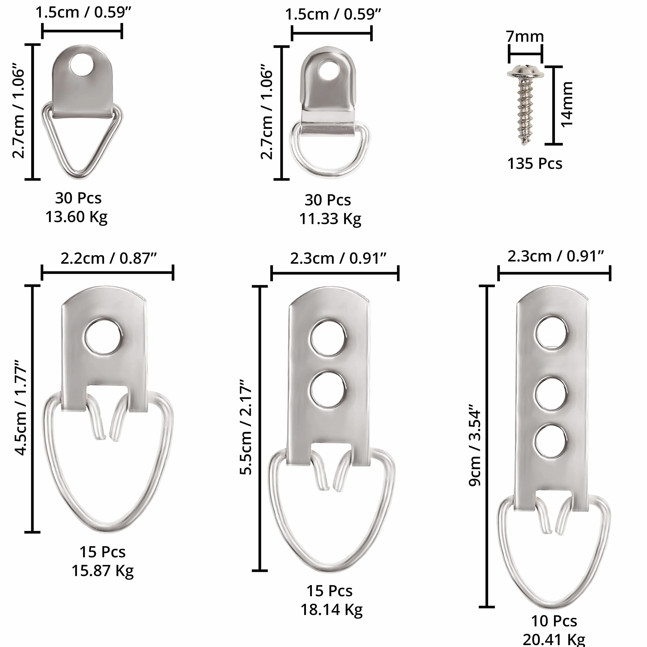 Belle Vous Kit Appendi Quadri da Parete 415pz - Ganci per Quadri Dente Segati Resistenti, Anello a D, Viti di Fissaggio