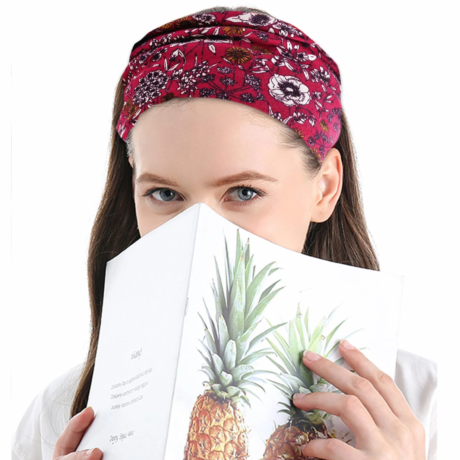 4 Pezzi Fasce per Capelli Donna, VEGCOO Fascia per Capelli Boho Stile Ragazze, Elastiche Larghe Accessori per Capelli con Stampa Floreale per Yoga, Corsa (B)
