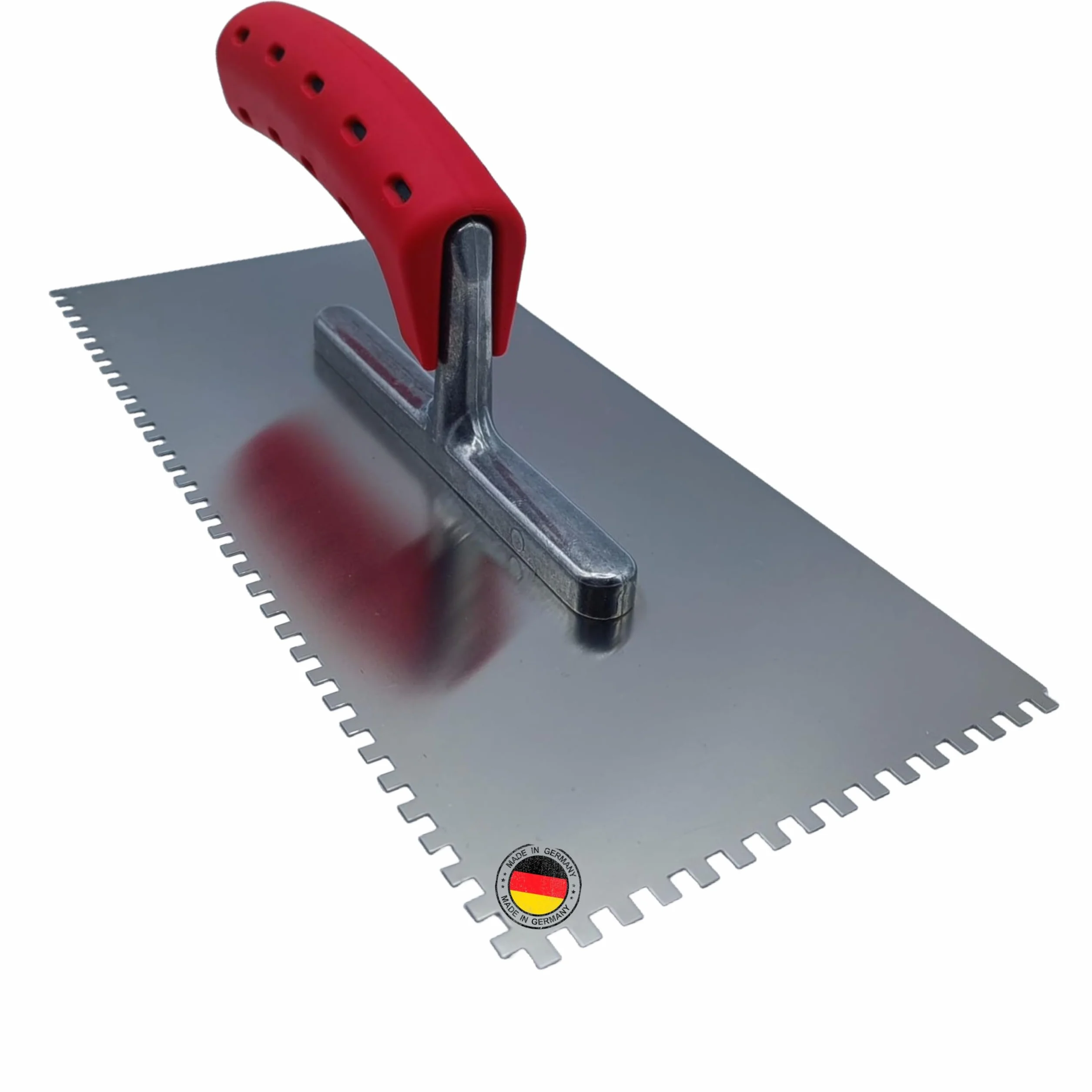 Spatola dentata in acciaio inox 4 mm 280 mm x 130 mm con impugnatura morbida