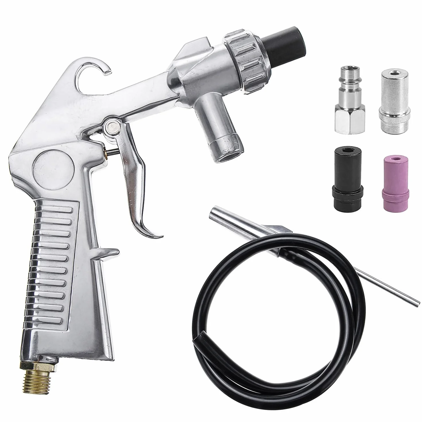 Sabbiatrice per Compressore con Ugelli in Ceramica, Tubo in Gomma 1 m, Pistola Sabbiatrice, Nipplo Connessione Aria