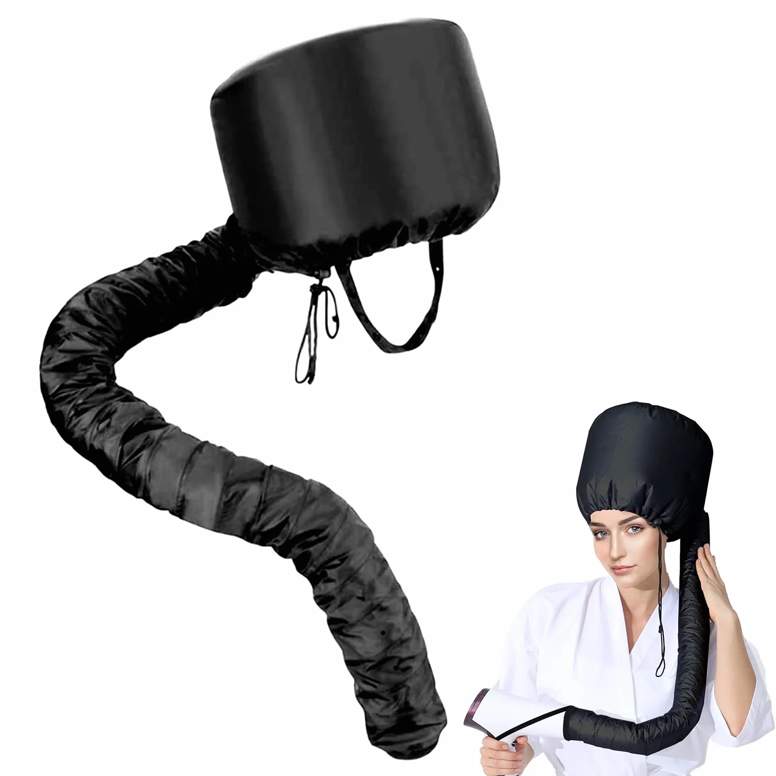 Casco per Asciugacapelli con Bonnet Elastico, Asciugatura Profonda per Capelli Ricci, Riscaldato per Cura Intensiva (Nero)