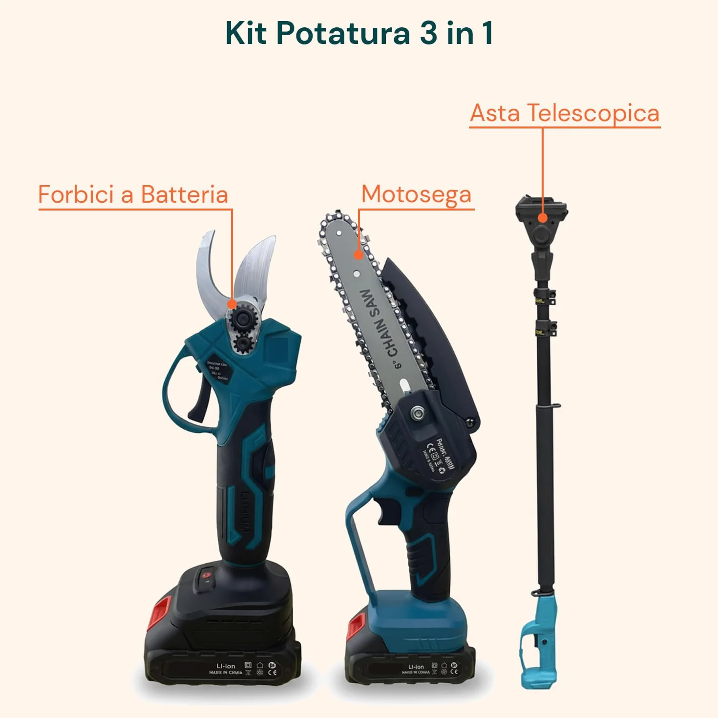 Avilia Kit Potatura 3 in 1 Forbici Potatura a Batteria Motosega 88V Asta Telescopica Giardinaggio