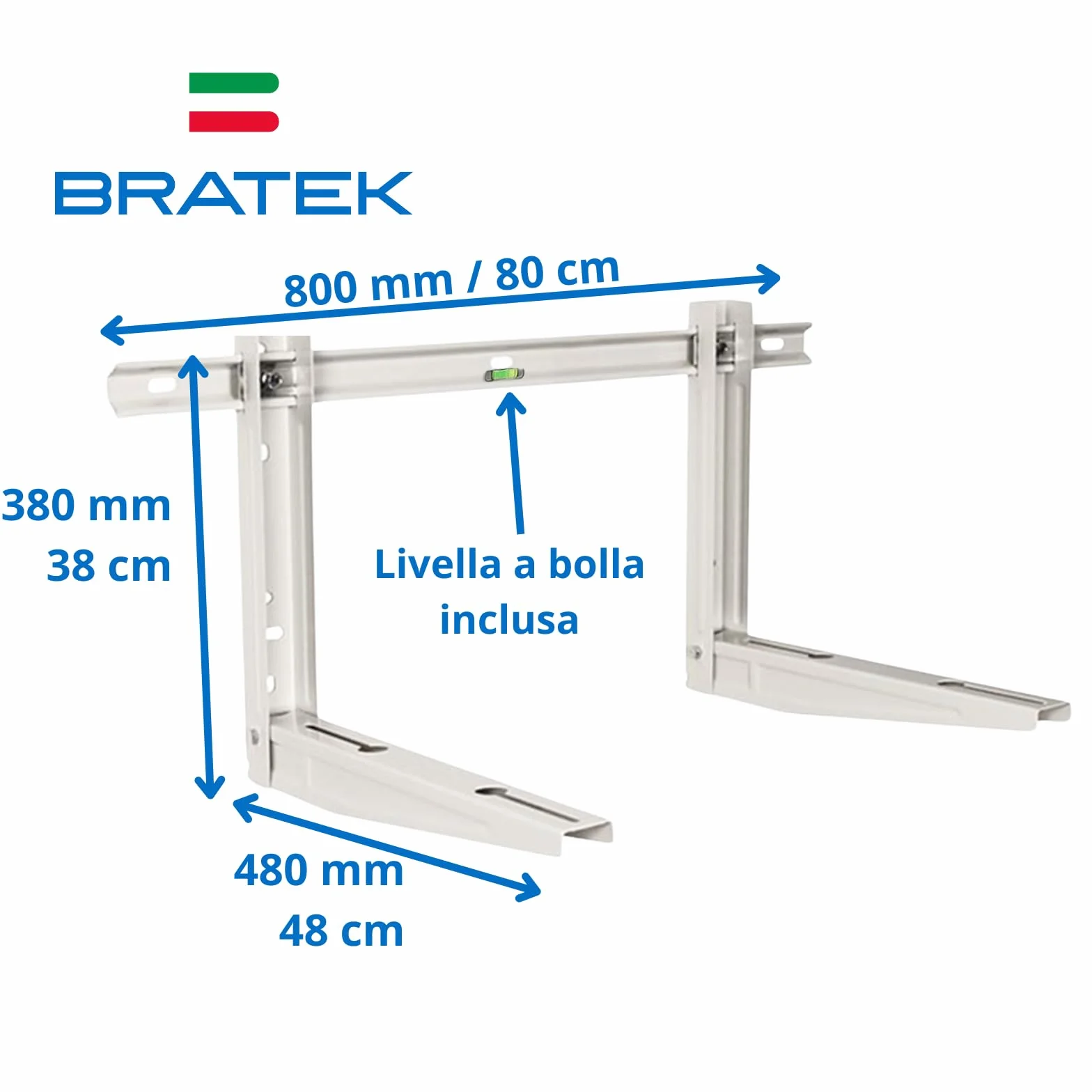 Bratek Staffa Universale per Condizionatore Split Zincata Bianca con Livella 150 kg Regolabile 24000 Btu