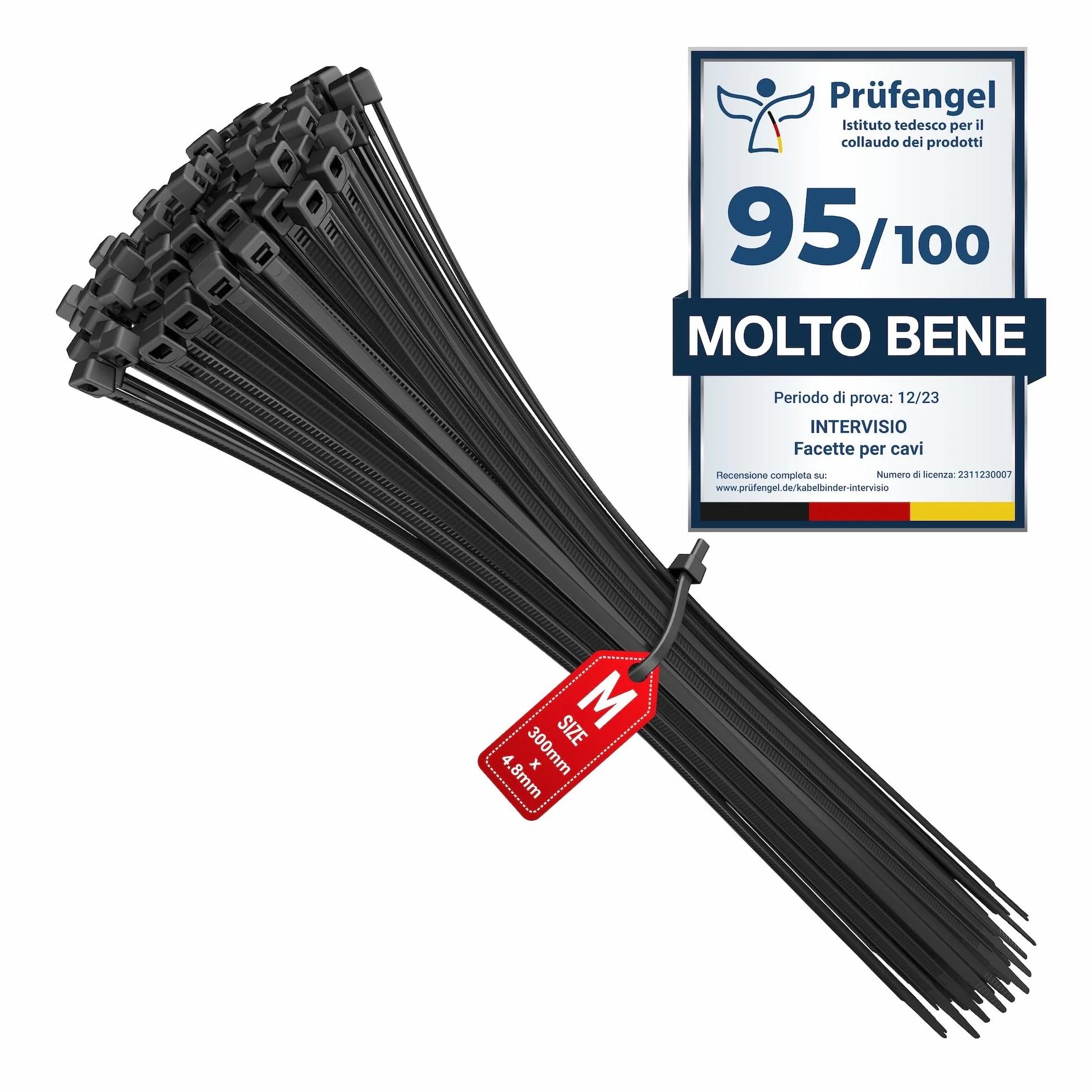 Intervisio Fascette Plastica per Cablaggio 300 mm x 4,8 mm, Nylon, 100 Pezzi