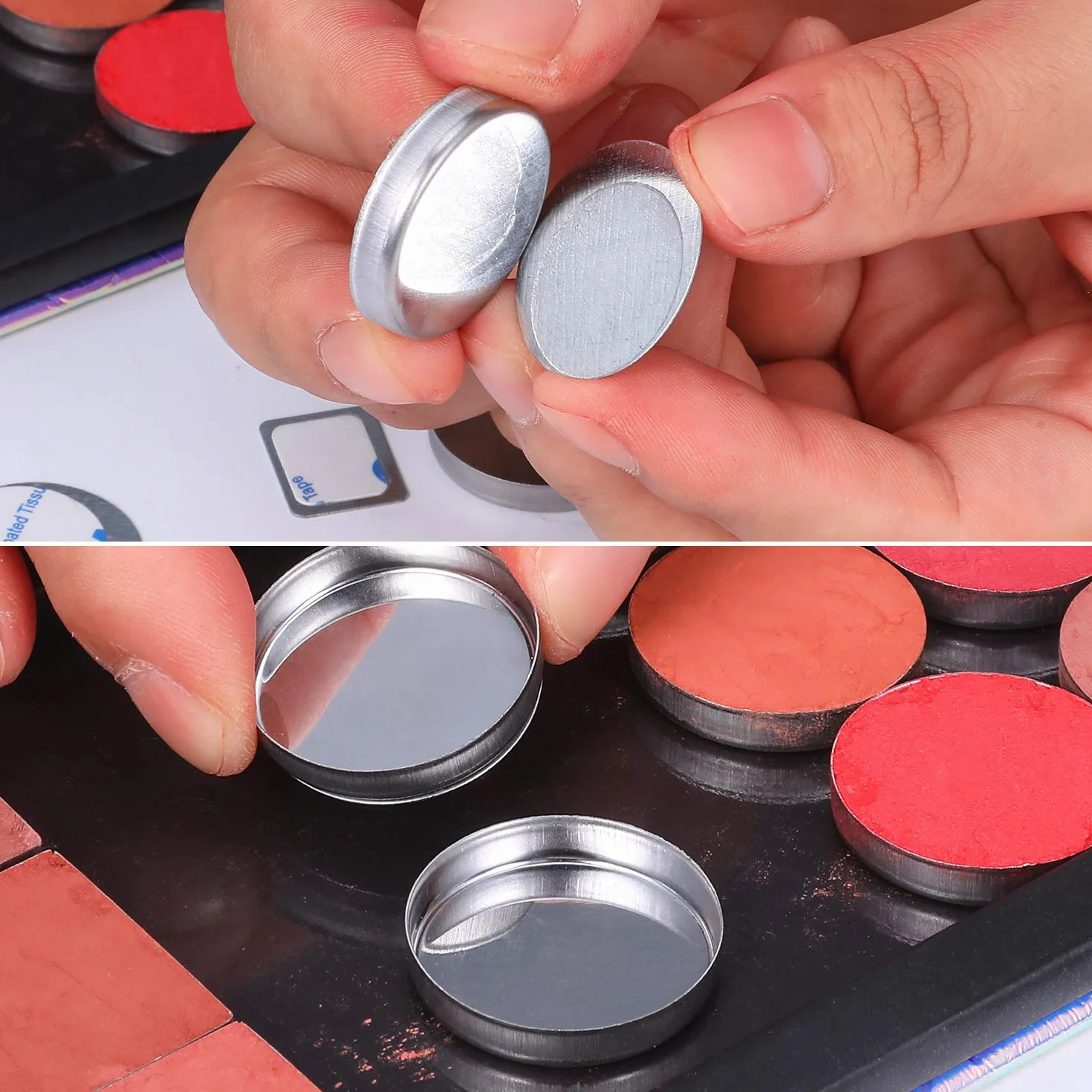 101 Pezzi Adesivi in Metallo per Palette di Ombretti Set Include Strumento di Deposito Trucco, Metallo Adesivi Quadrati Vuoti e Adesivi Colorati Tavolozza Trucco