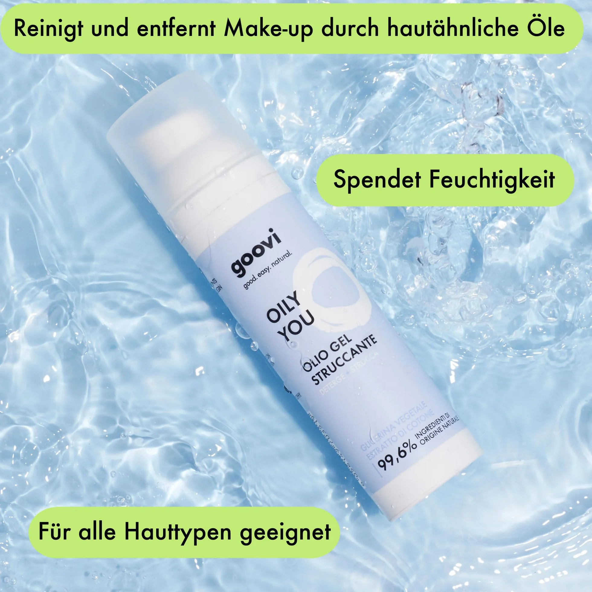 GOOVI Oily You Cleansing Oil, struccante a base di olio, olio detergente per il viso, 75 ml