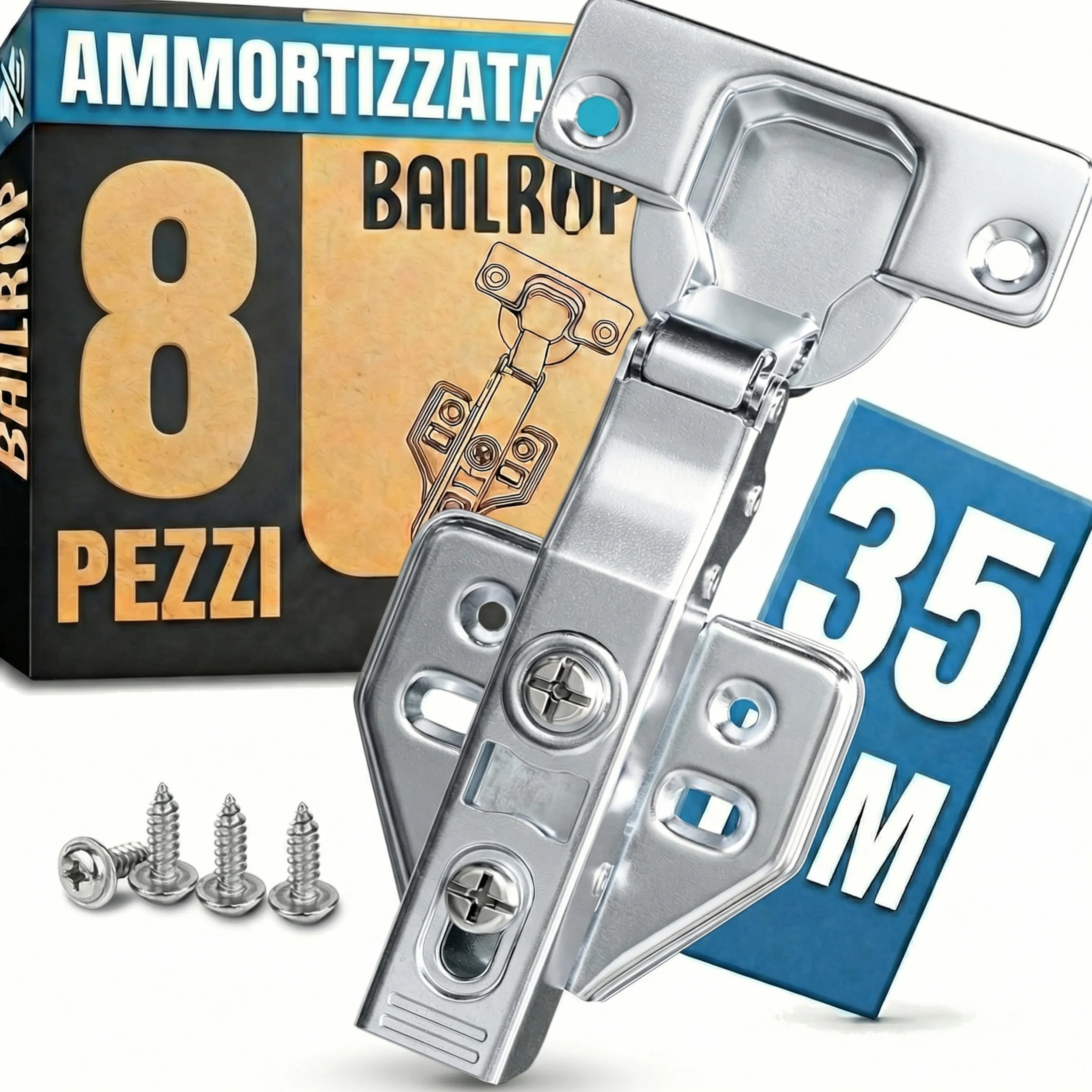 Cerniere Ante Cucina Ammortizzate 35 mm Sormonto Totale 110° 8 Pezzi