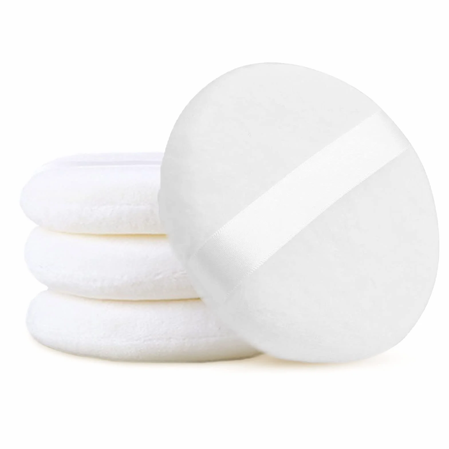 TSHAOUN 4 Pezzi Soffio di Polvere Rotondo,10.5 cm Soffietti in polvere soffici e soffici per il corpo, con nastro,per Cipria Fondotinta Polvere Cosmetica e Fard,per Viso Corpo(4 Pcs)