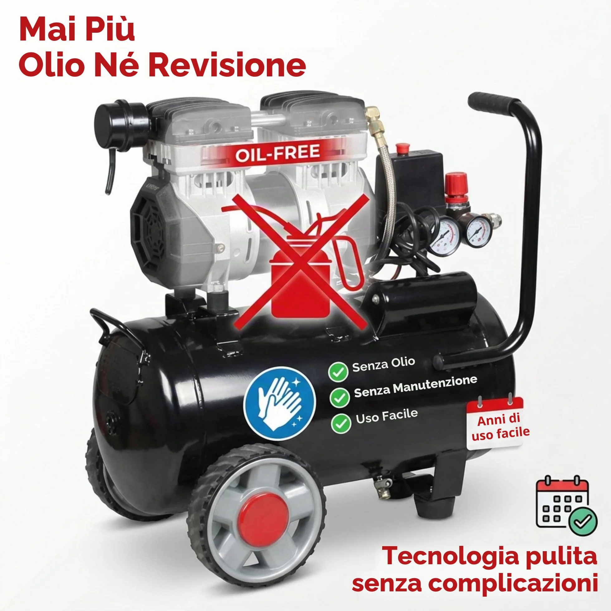 CEVIK PRO CA-PRO25SILENC Compressore Aria Silenzioso 25L 1.5HP 150 l/min 8 Bar Senza Olio Portatile Doppia Uscita